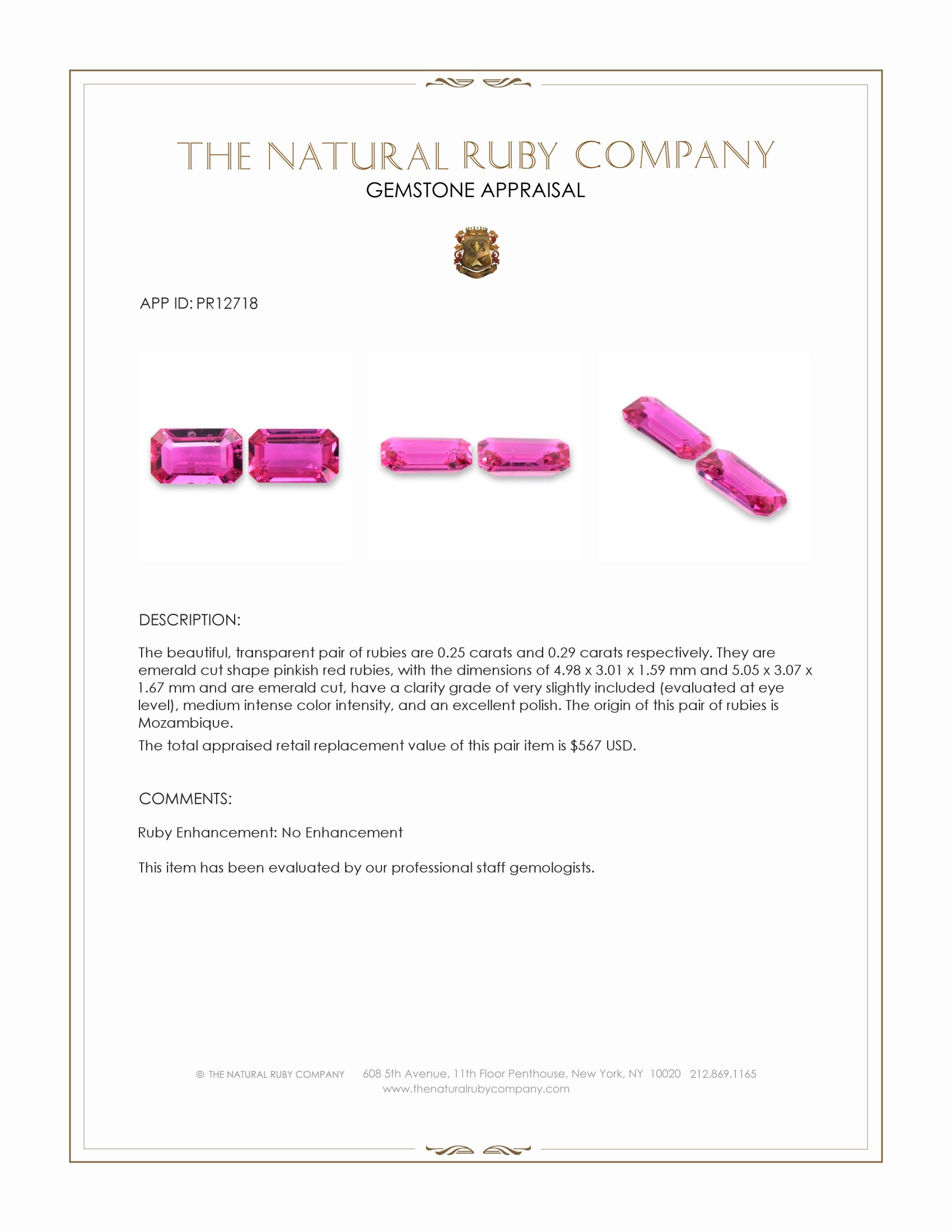 0.54 Ct.Tw. Pinkish Red Ruby Pair from Mozambique