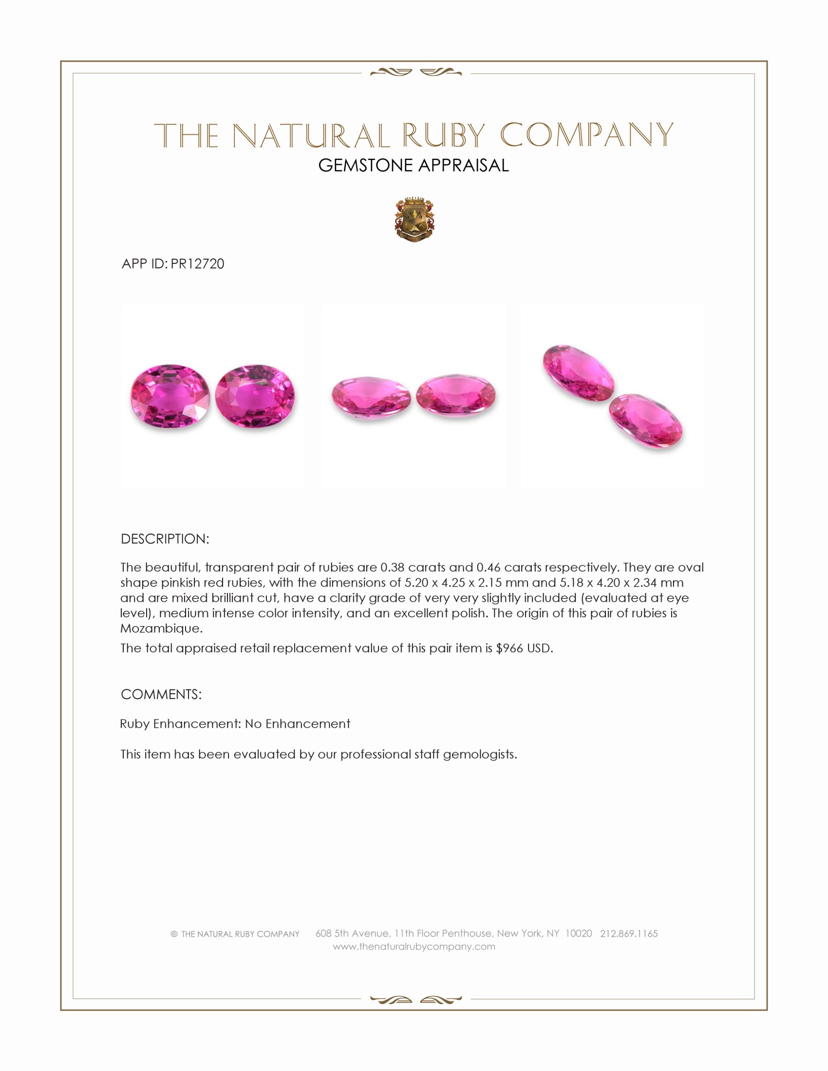 0.84 Ct.Tw. Ruby Pair from Mozambique