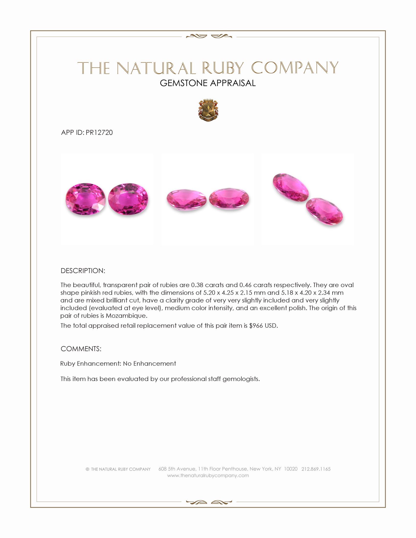 0.84 Ct.Tw. Ruby Pair from Mozambique