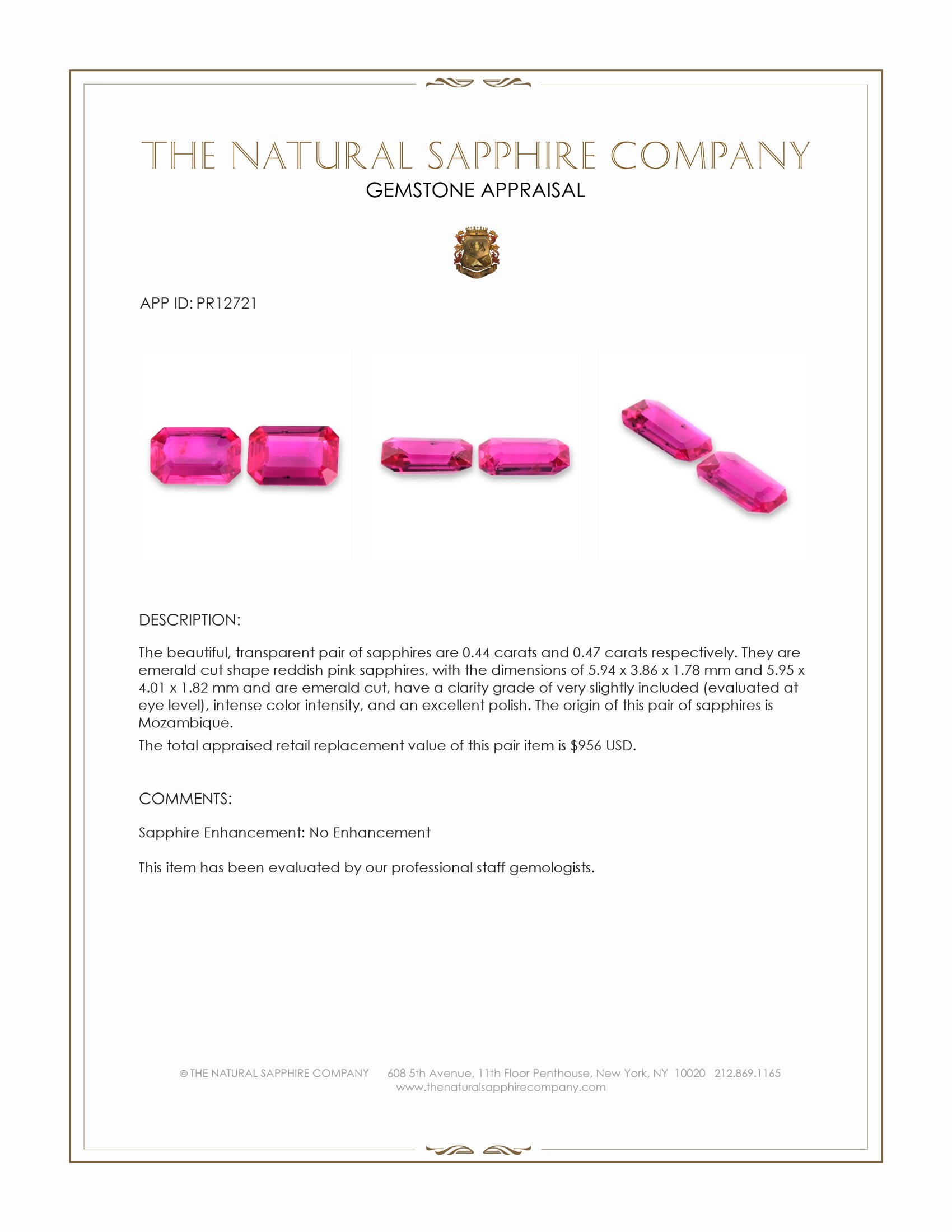 0.91 Ct.Tw. Reddish Pink Sapphire Pair from Mozambique