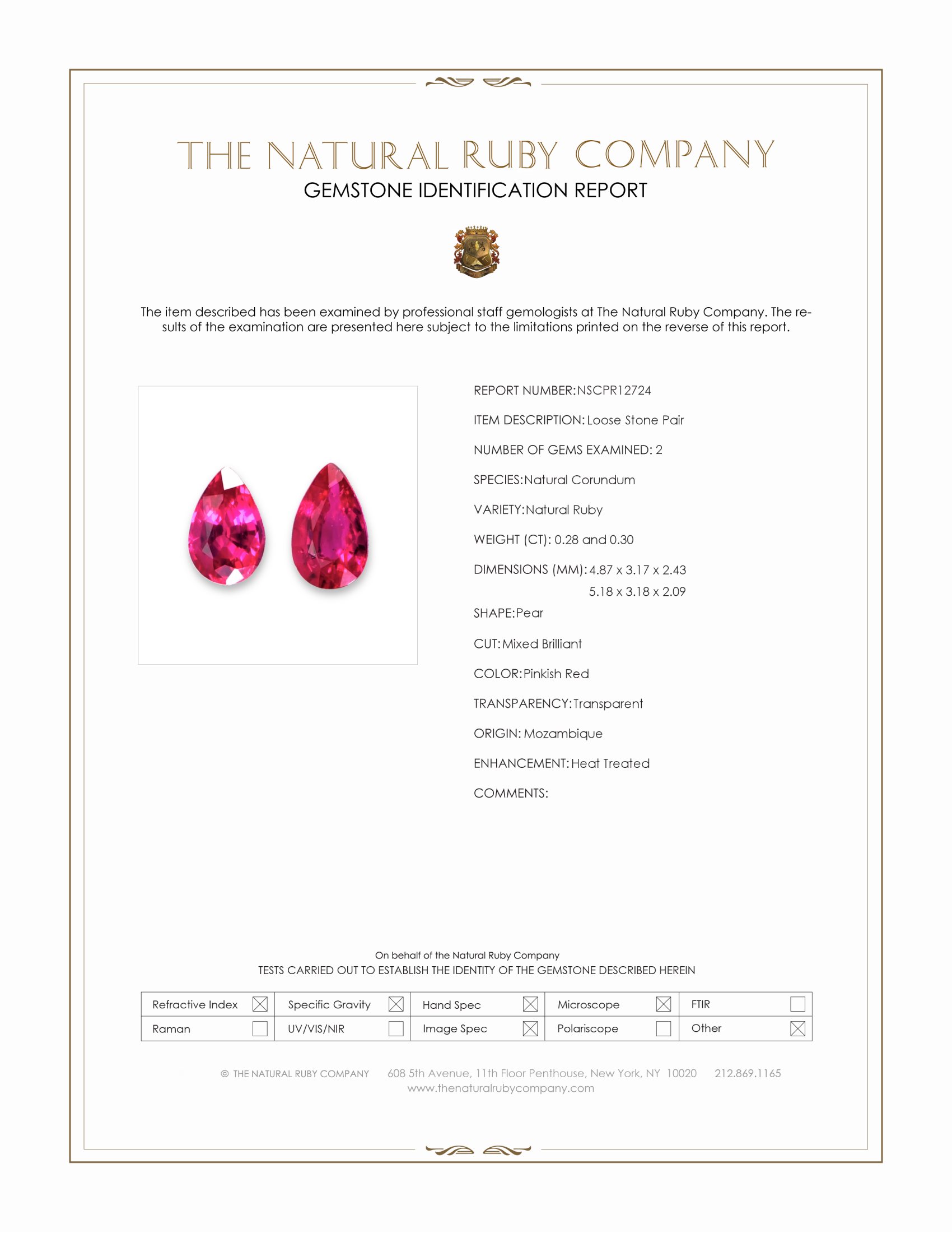 0.58 Ct.Tw. Pinkish Red Ruby Pair from Mozambique