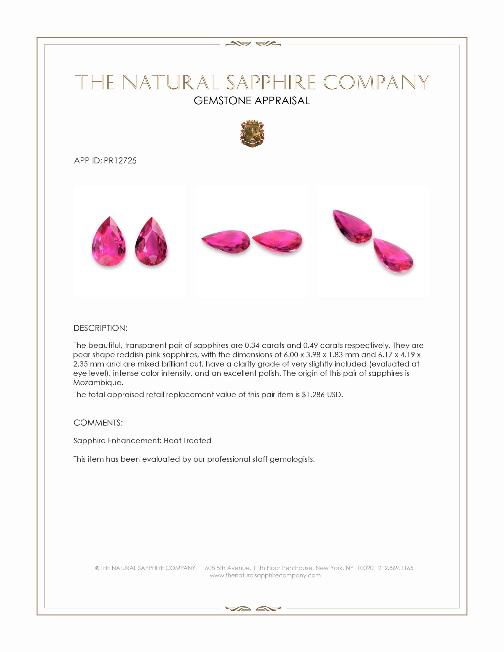 0.83 Ct.Tw. Reddish Pink Sapphire Pair from Mozambique