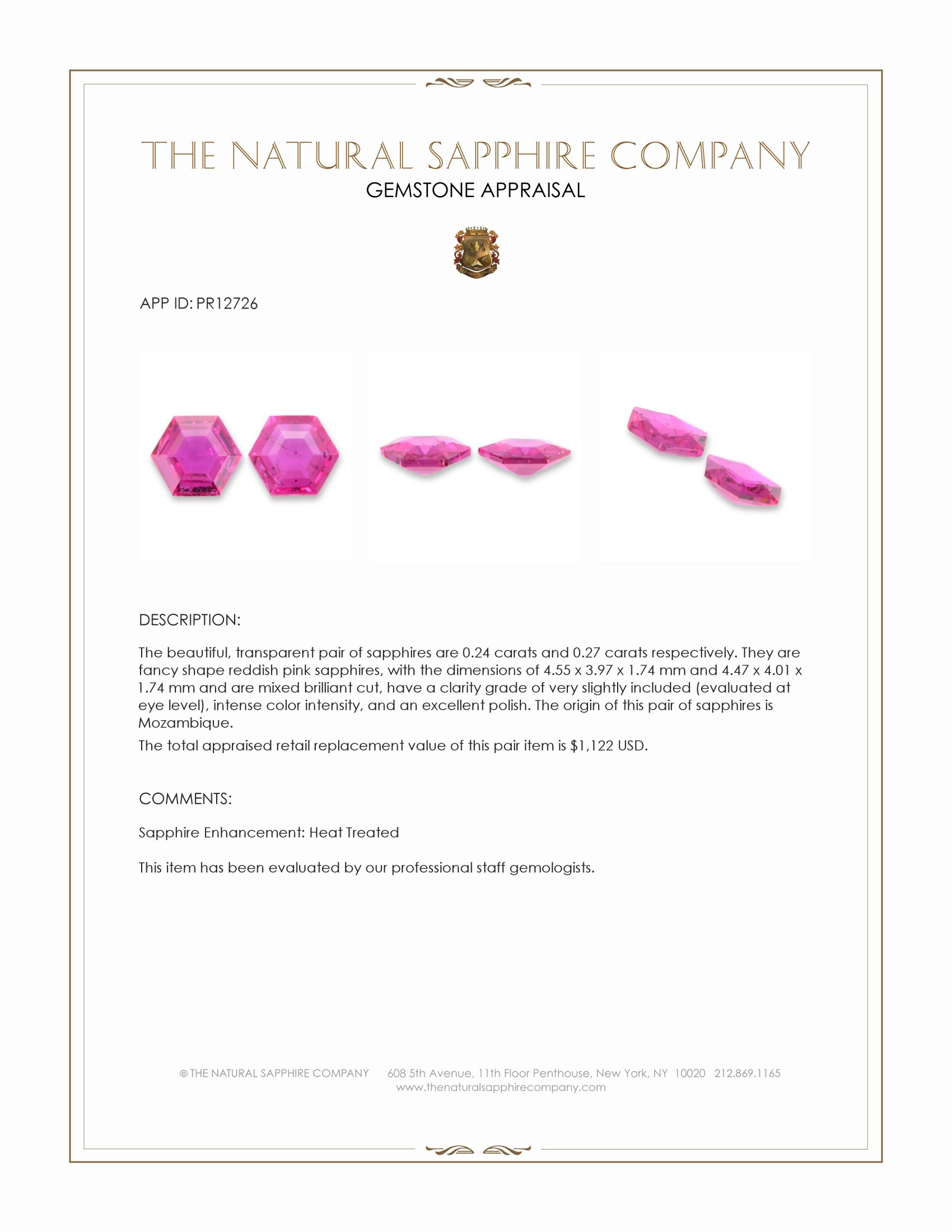 0.51 Ct.Tw. Reddish Pink Sapphire Pair from Mozambique