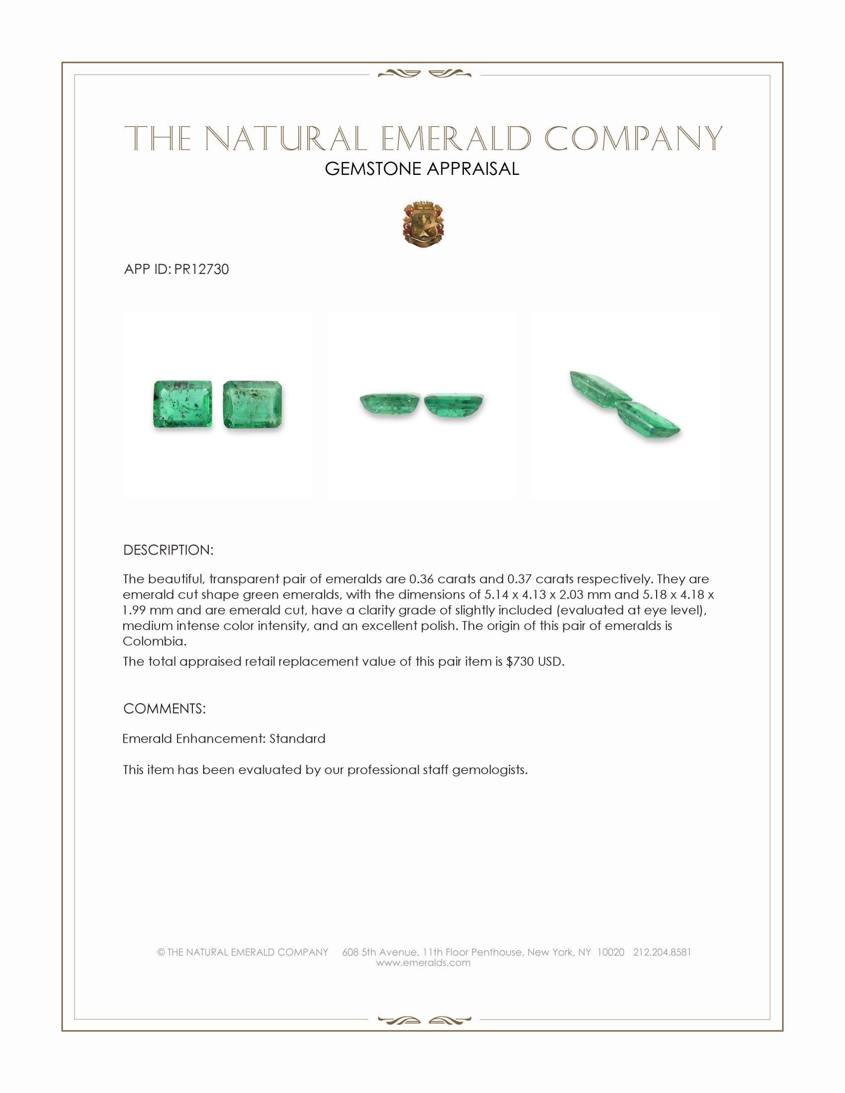 0.73 Ct.Tw. Emerald Pair from Colombia