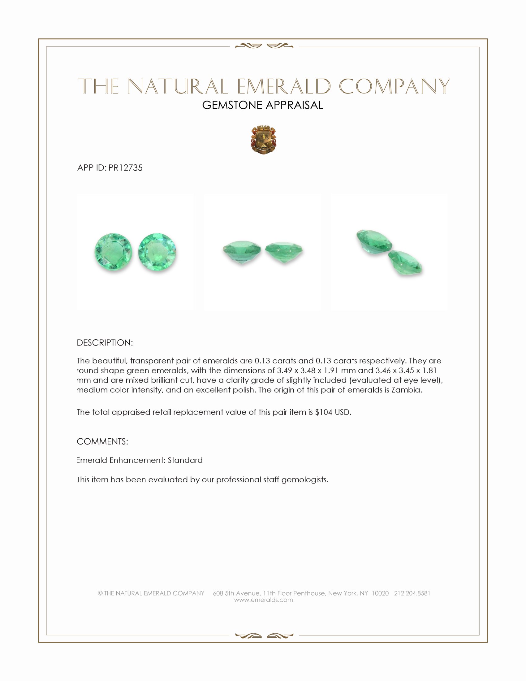 0.26 Ct.Tw. Emerald Pair from Zambia