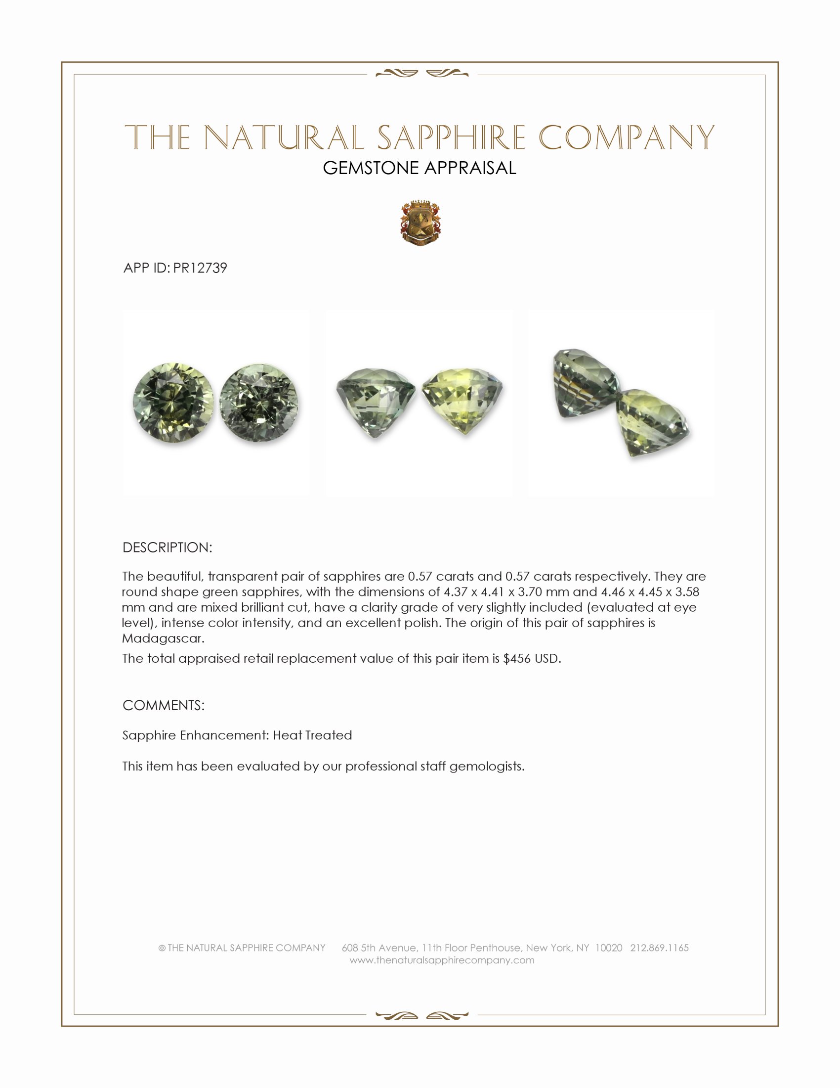 1.14 Ct.Tw. Green Sapphire Pair from Madagascar