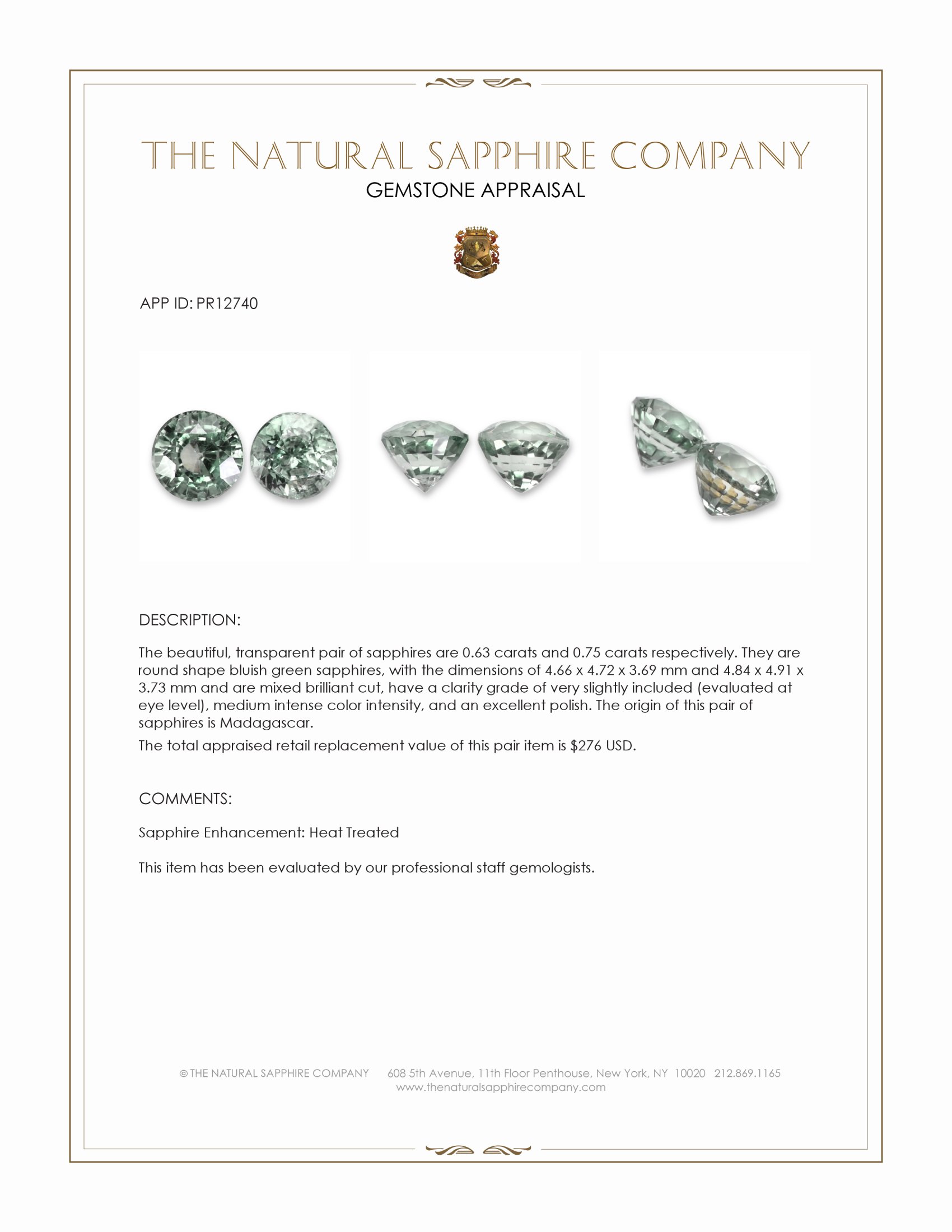 1.38 Ct.Tw. Bluish Green Sapphire Pair from Madagascar