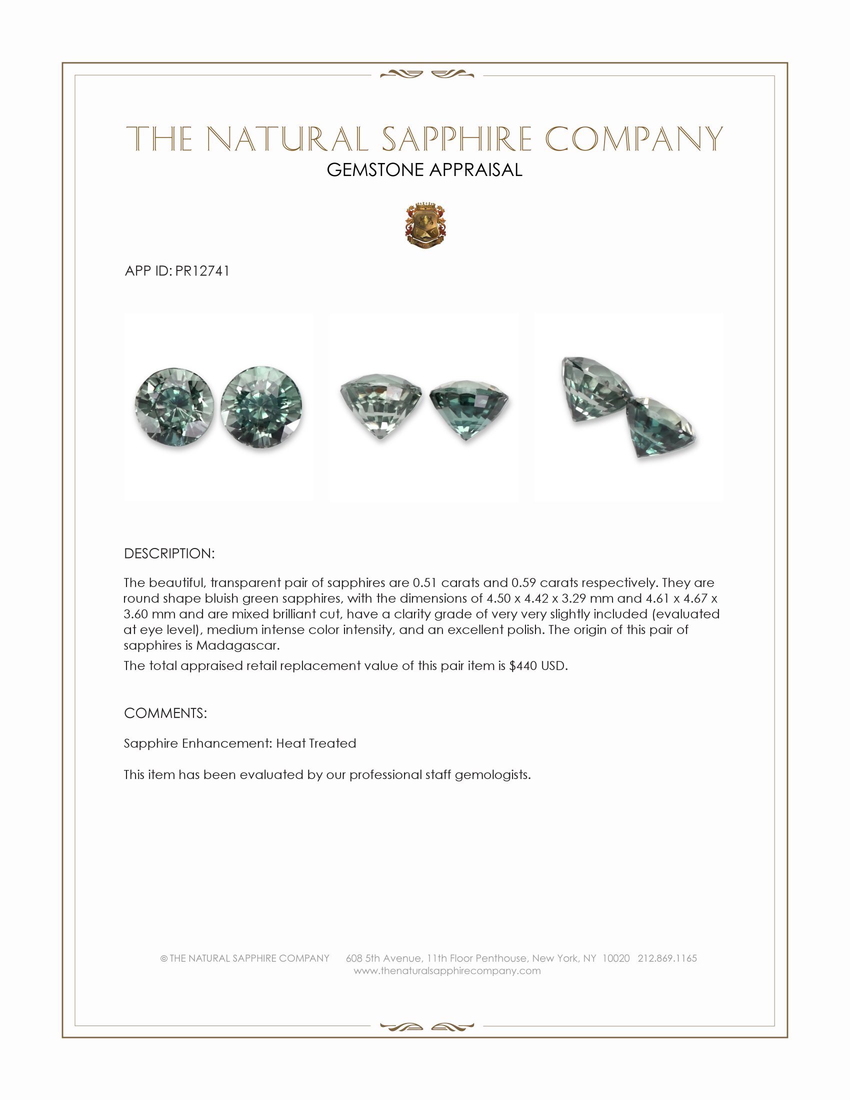 1.10 Ct.Tw. Bluish Green Sapphire Pair from Madagascar