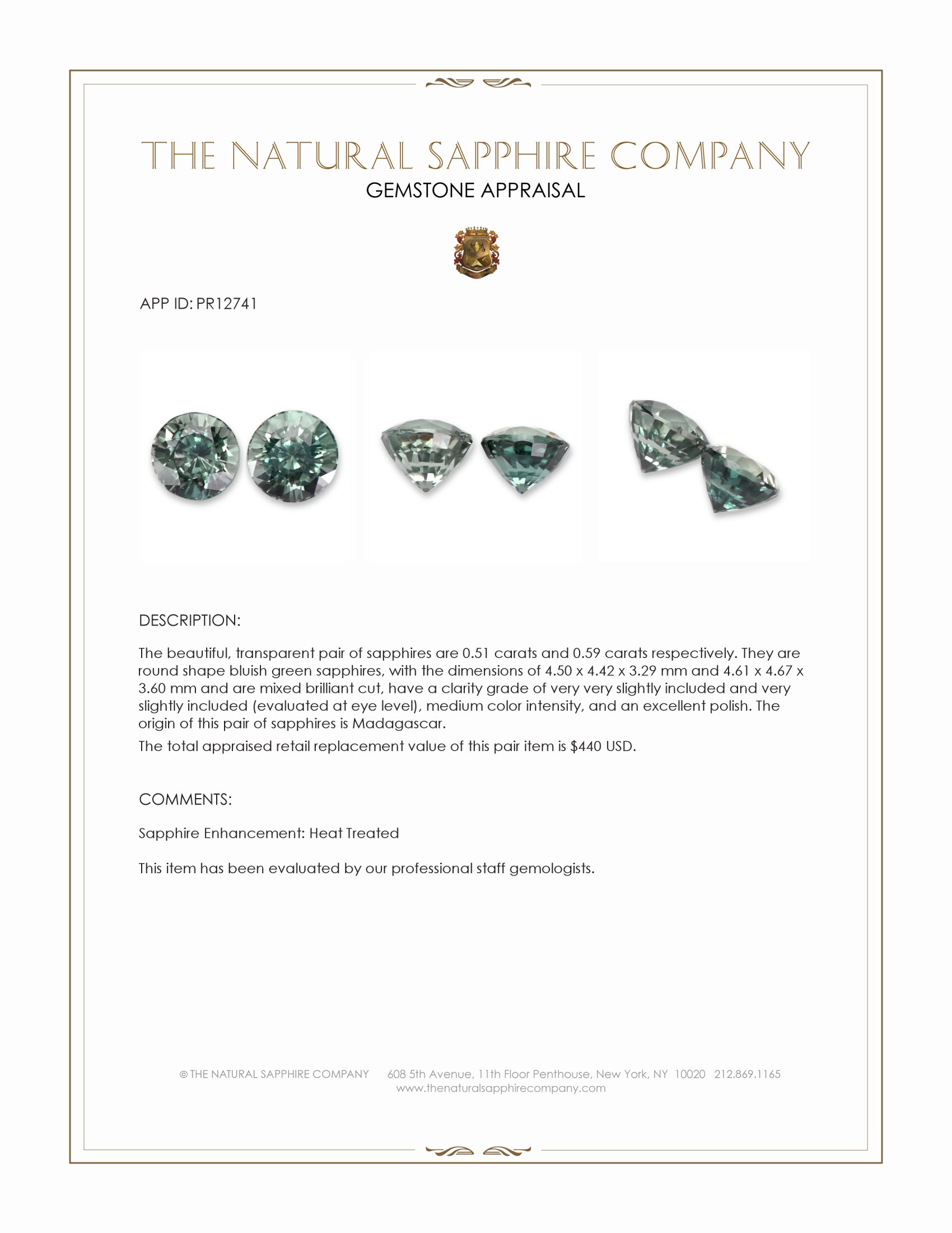 1.10 Ct.Tw. Bluish Green Sapphire Pair from Madagascar