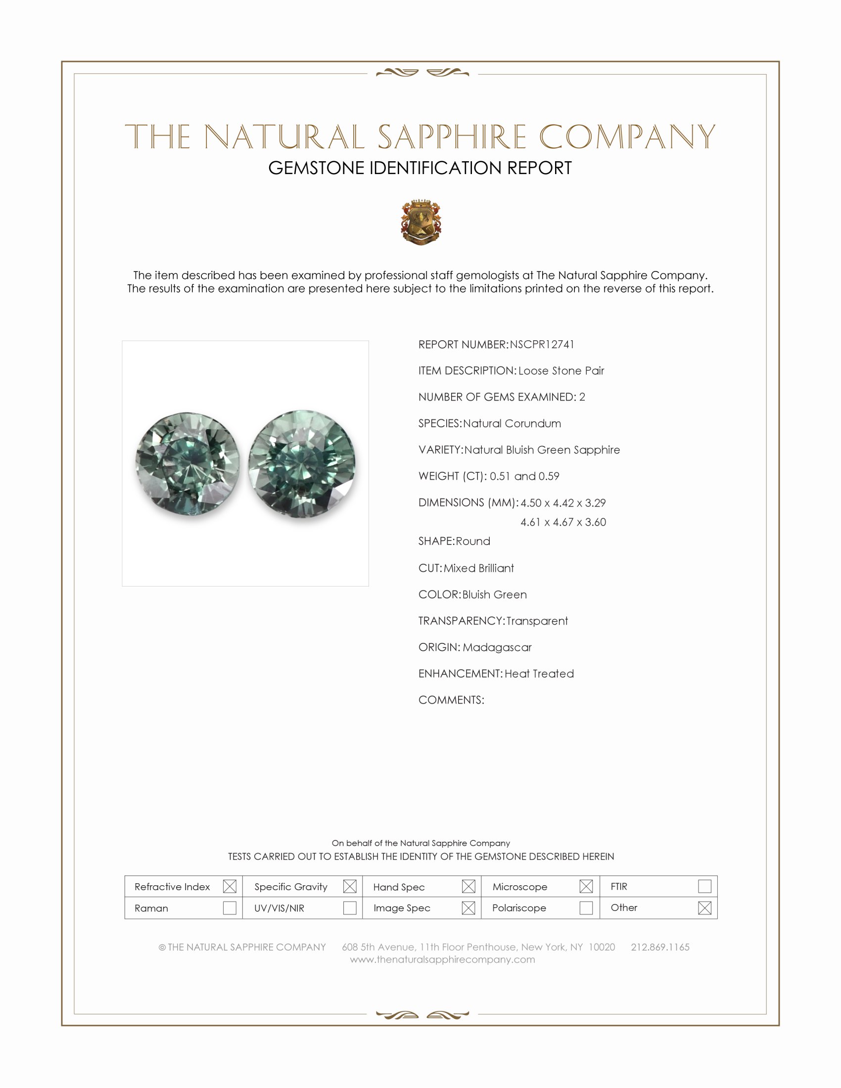 1.10 Ct.Tw. Bluish Green Sapphire Pair from Madagascar