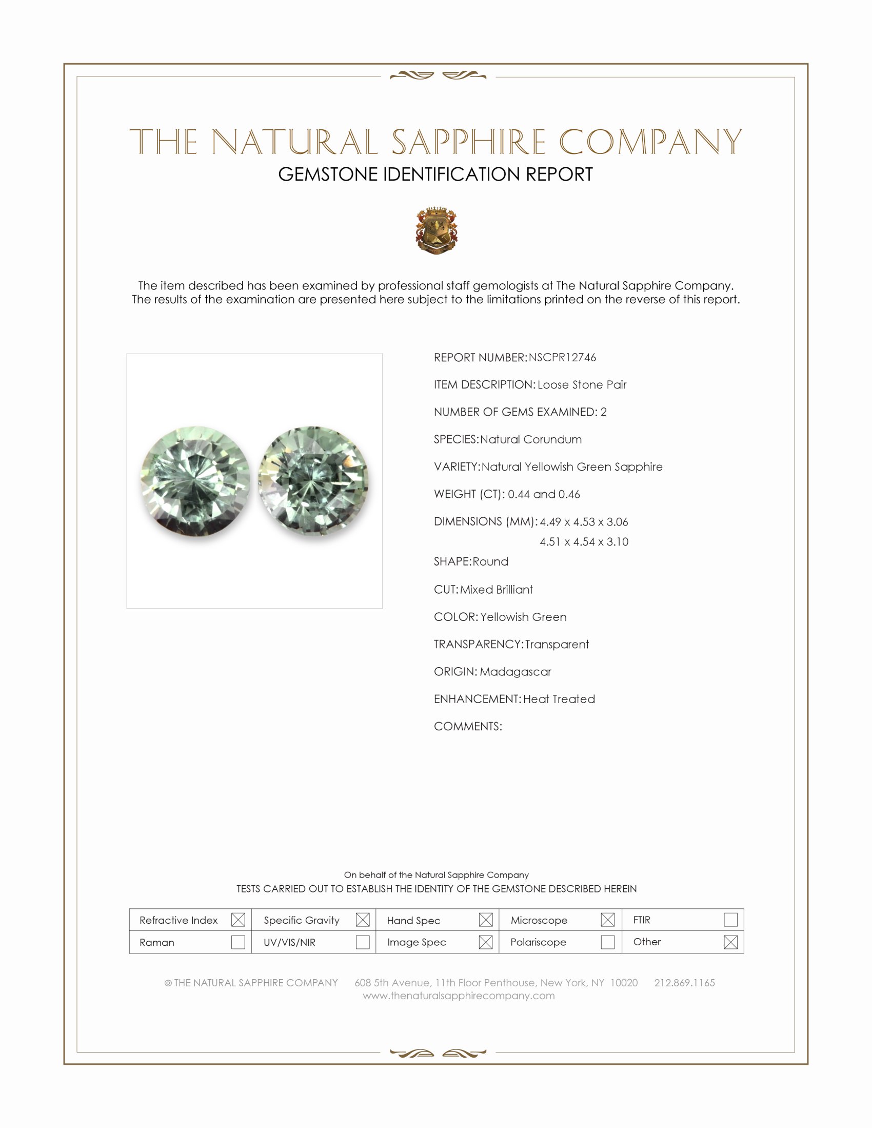 0.90 Ct.Tw. Yellowish Green Sapphire Pair from Madagascar