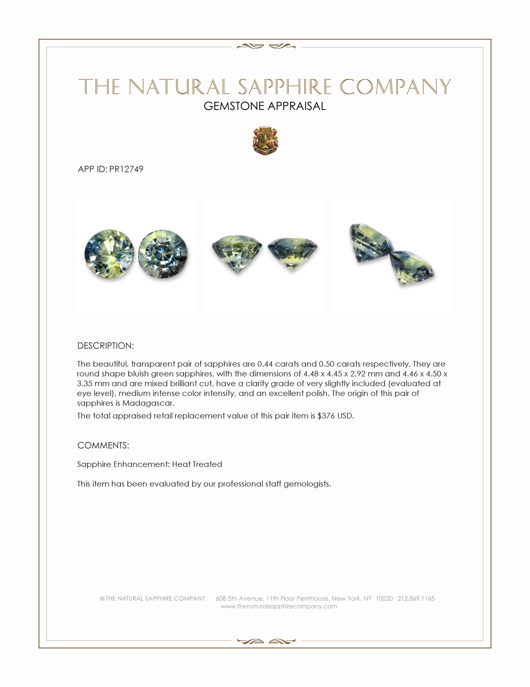 0.94 Ct.Tw. Bluish Green Sapphire Pair from Madagascar