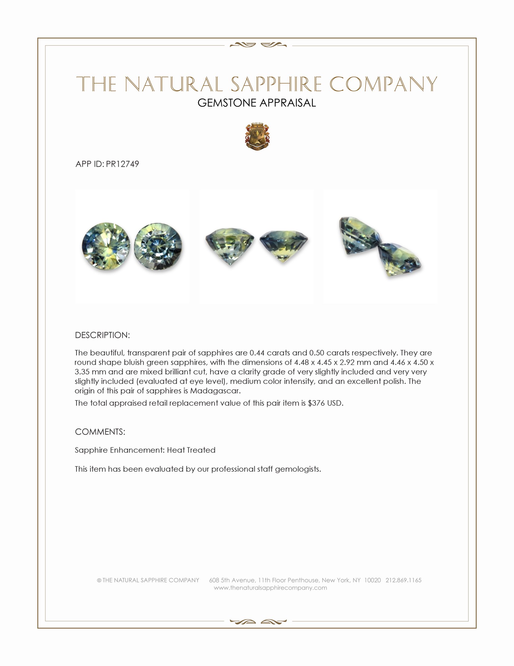 0.94 Ct.Tw. Bluish Green Sapphire Pair from Madagascar