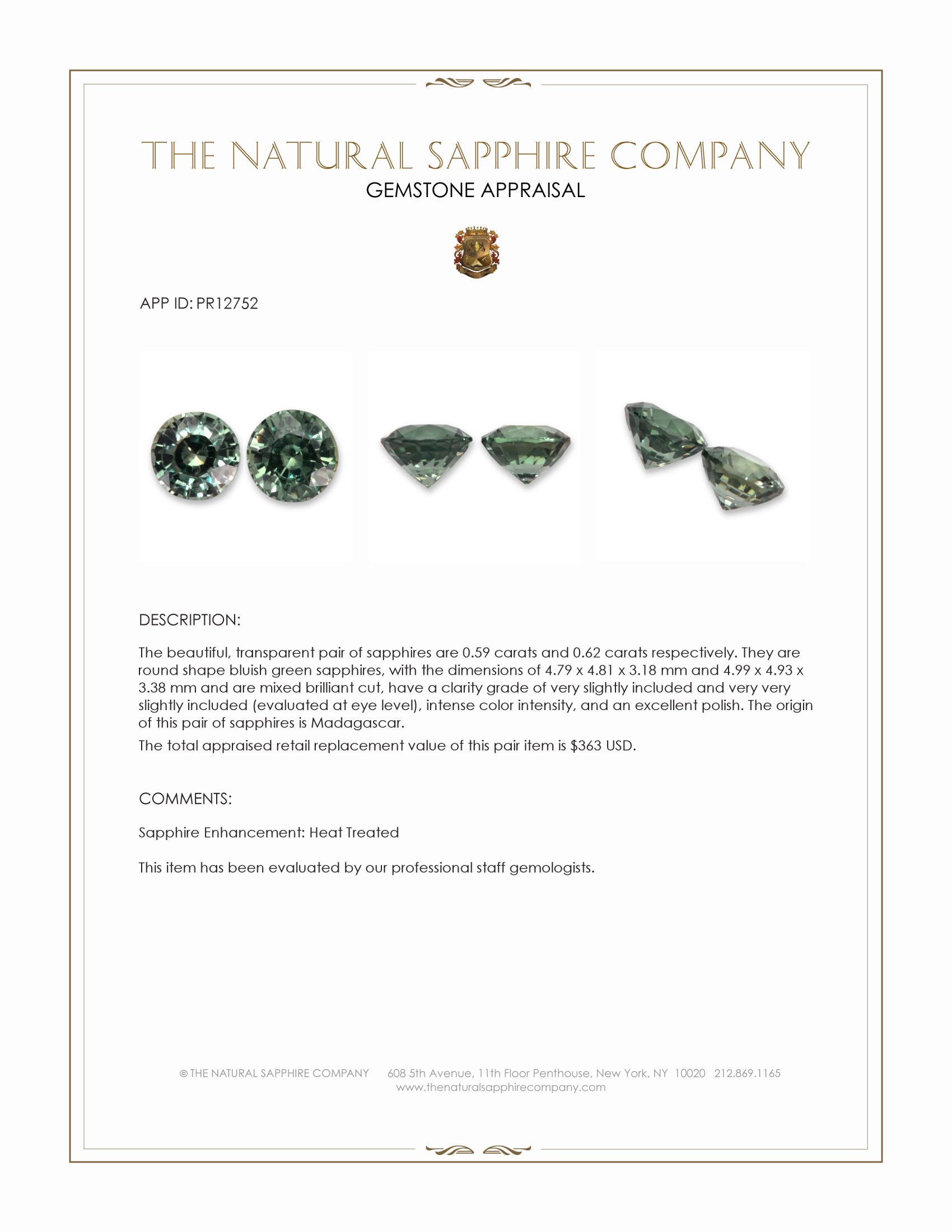 1.21 Ct.Tw. Bluish Green Sapphire Pair from Madagascar