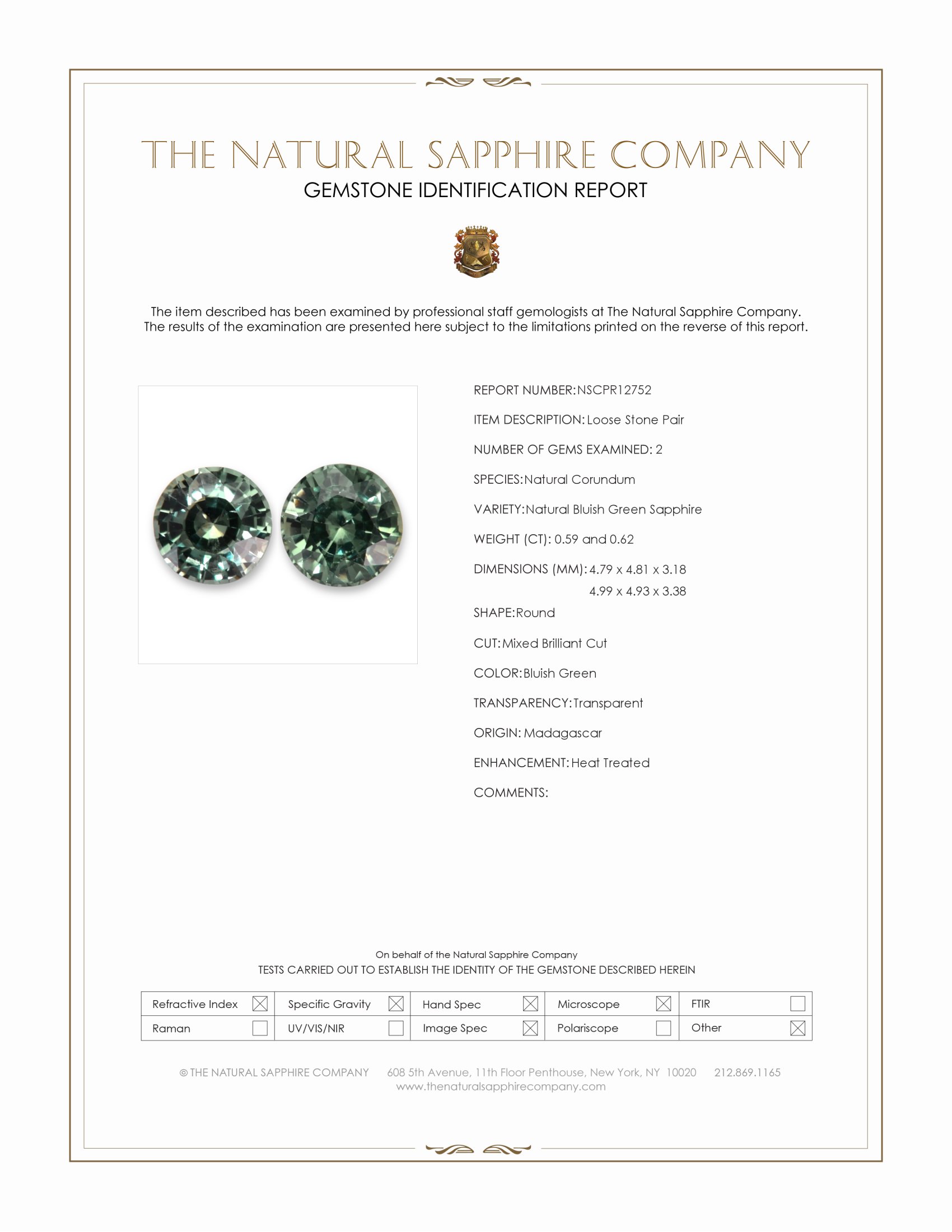1.21 Ct.Tw. Bluish Green Sapphire Pair from Madagascar
