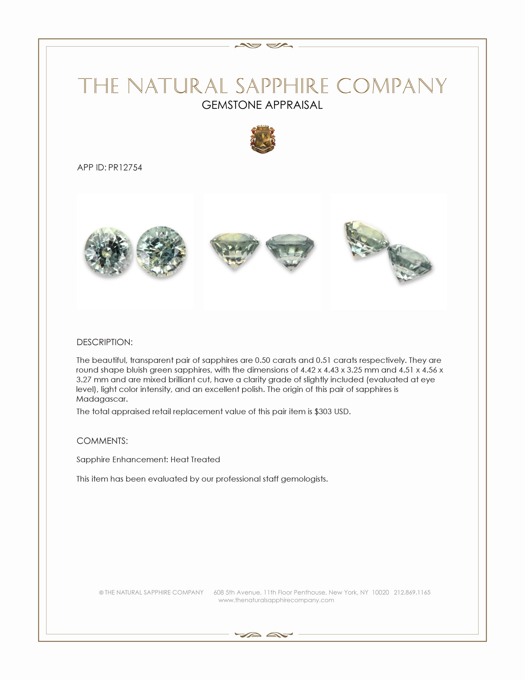 1.01 Ct.Tw. Bluish Green Sapphire Pair from Madagascar