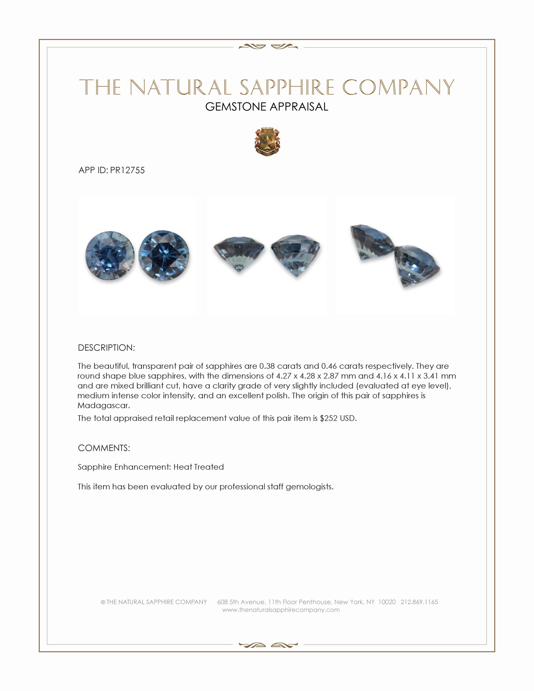 0.84 Ct.Tw. Blue Sapphire Pair from Madagascar