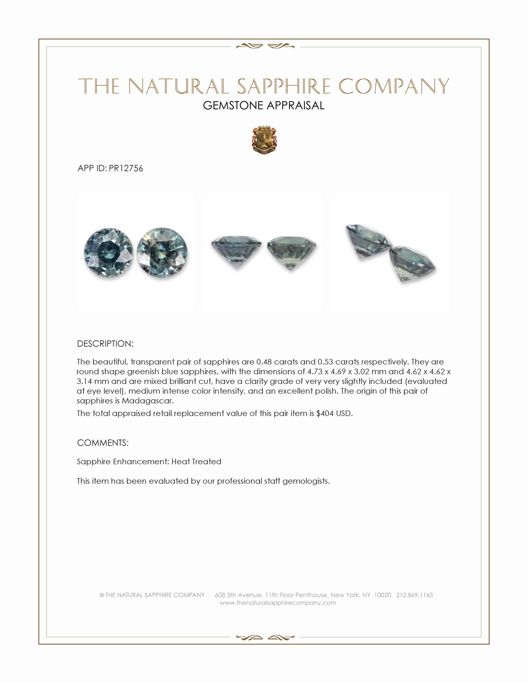 1.01 Ct.Tw. Greenish Blue Sapphire Pair from Madagascar