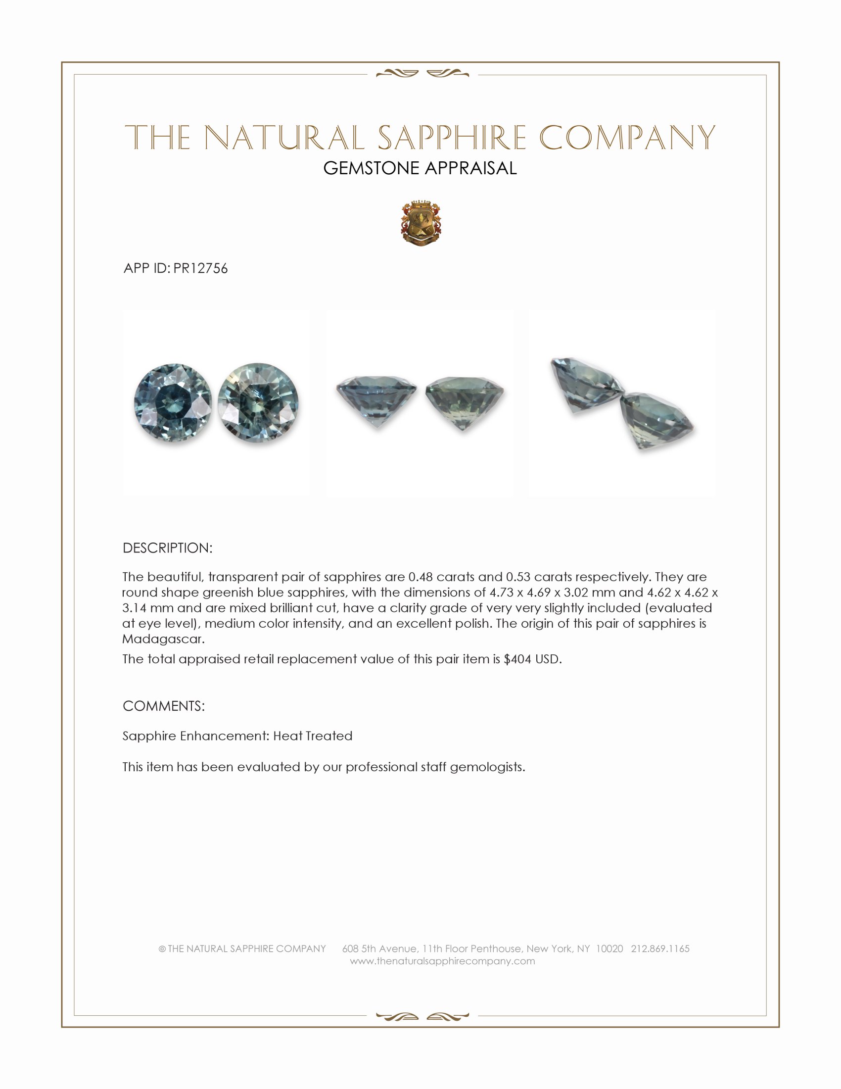 1.01 Ct.Tw. Greenish Blue Sapphire Pair from Madagascar