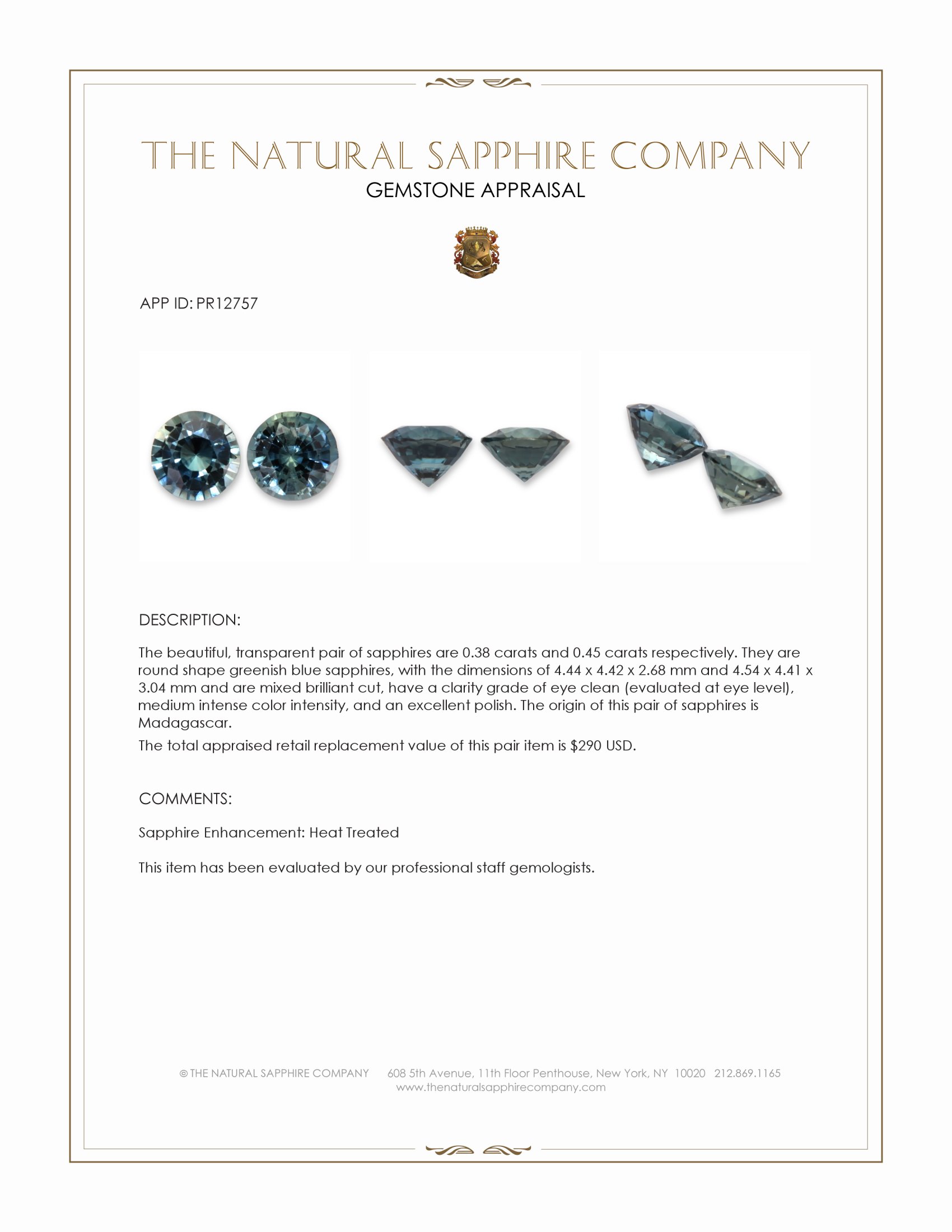 0.83 Ct.Tw. Greenish Blue Sapphire Pair from Madagascar