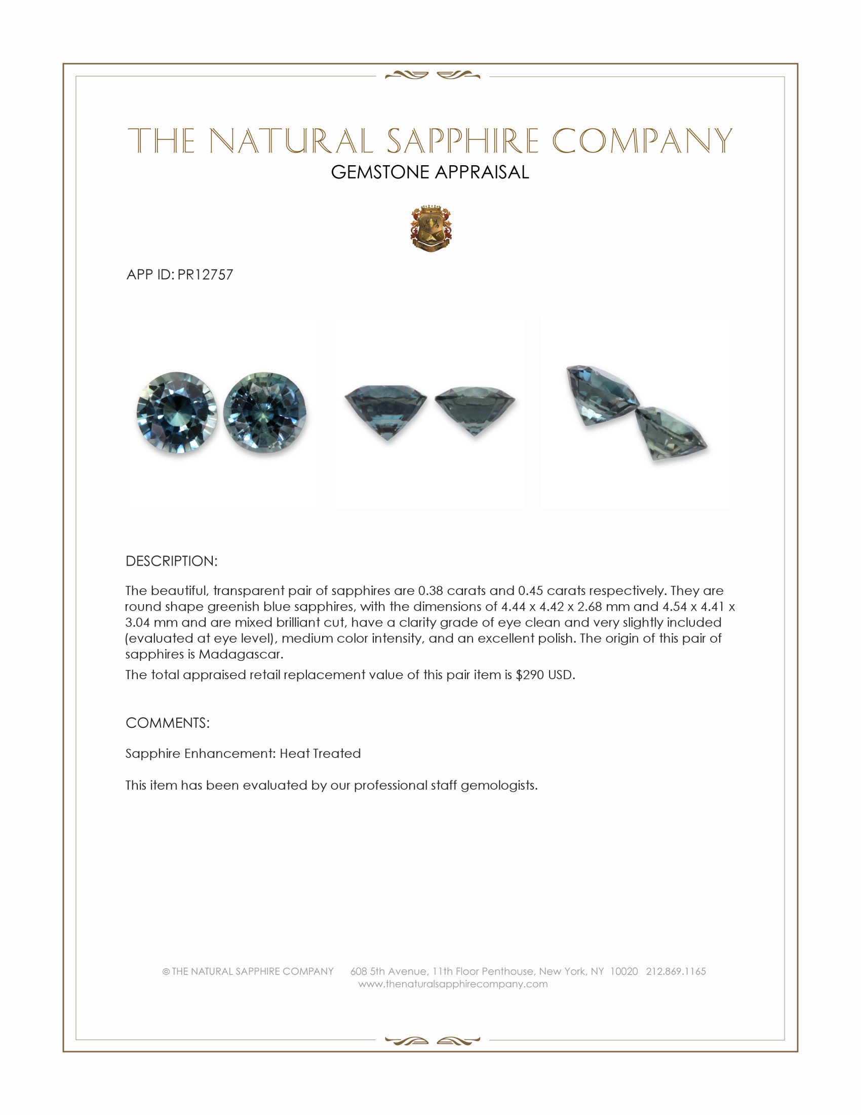 0.83 Ct.Tw. Greenish Blue Sapphire Pair from Madagascar