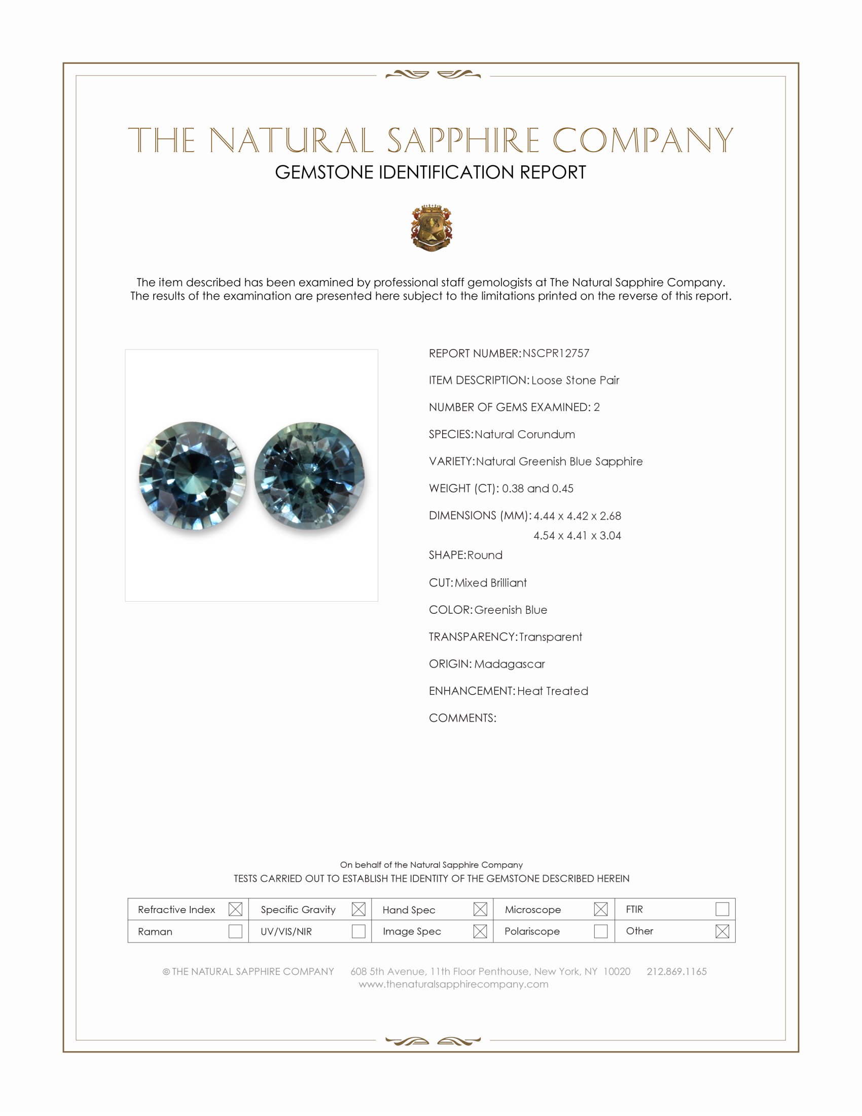 0.83 Ct.Tw. Greenish Blue Sapphire Pair from Madagascar