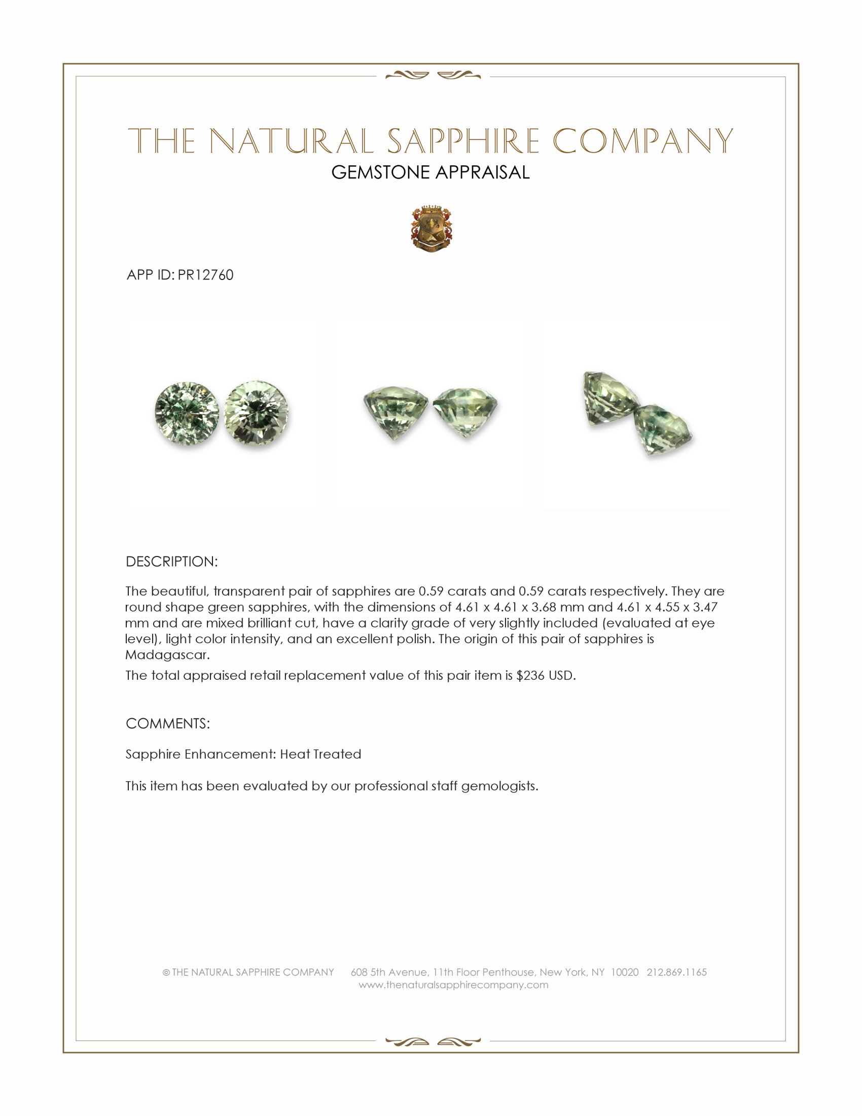 1.18 Ct.Tw. Green Sapphire Pair from Madagascar