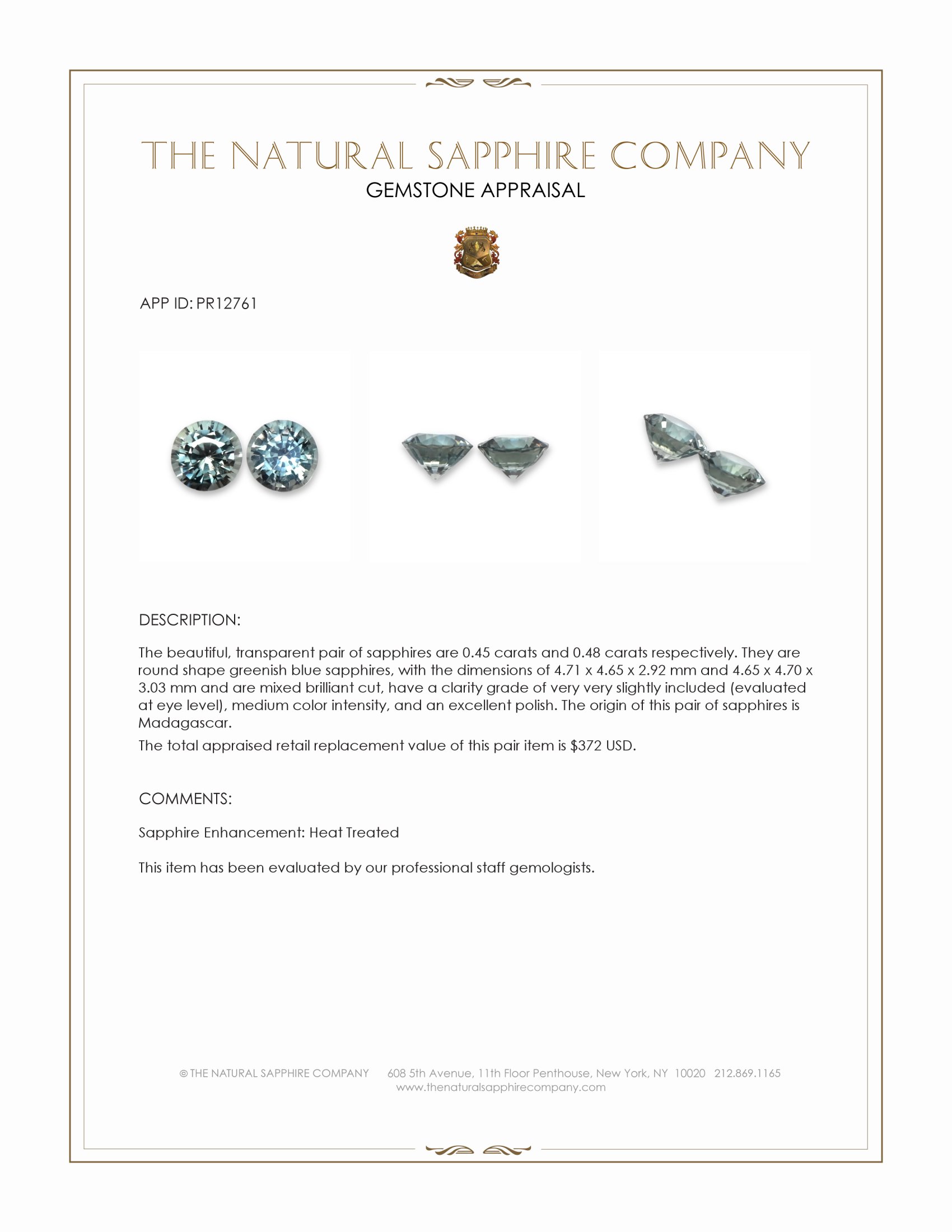 0.93 Ct.Tw. Greenish Blue Sapphire Pair from Madagascar