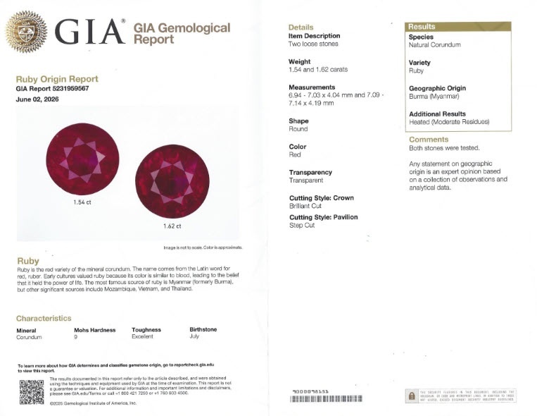 3.16 Ct.Tw. Ruby Pair from Burma (Myanmar)