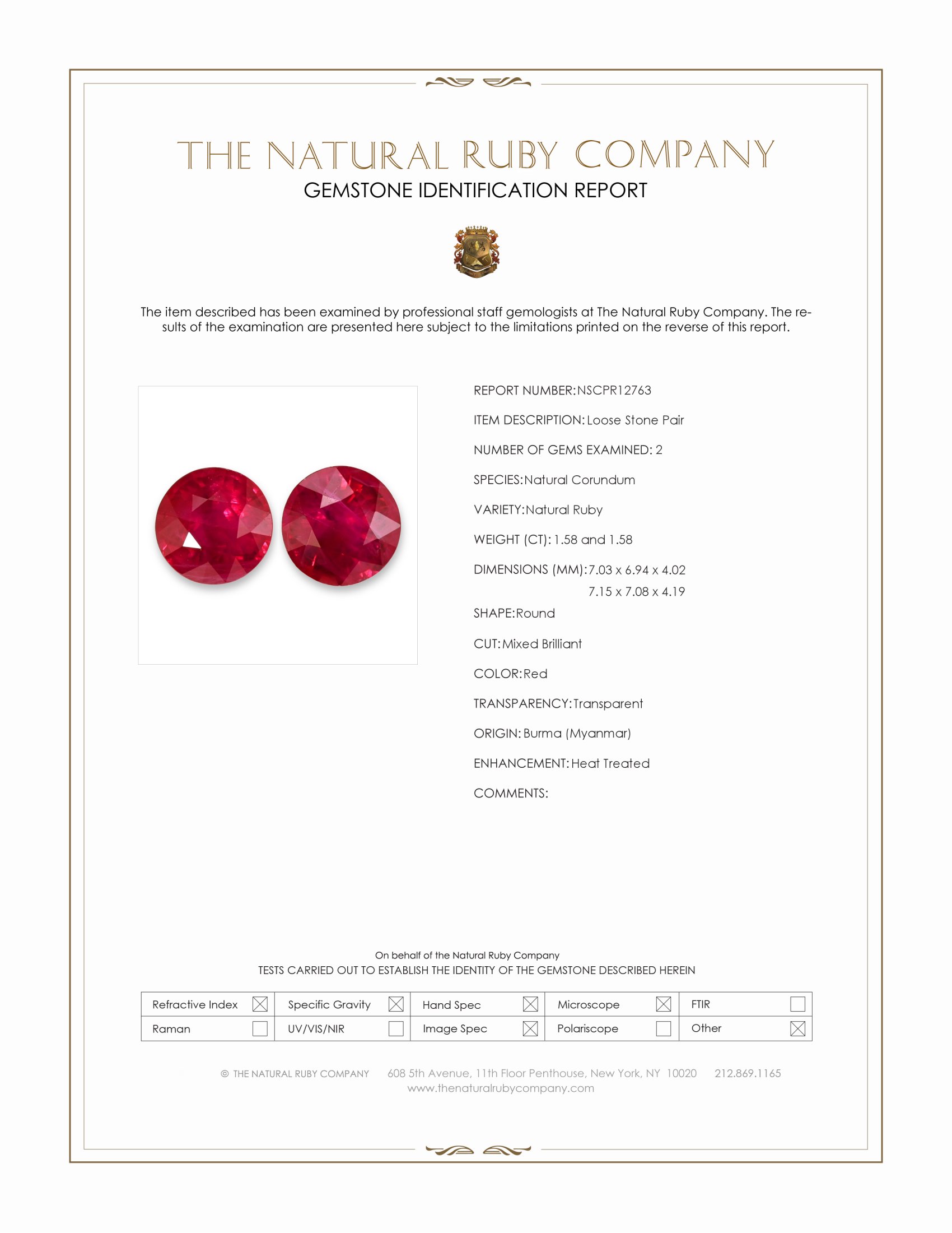 3.16 Ct.Tw. Ruby Pair from Burma (Myanmar)