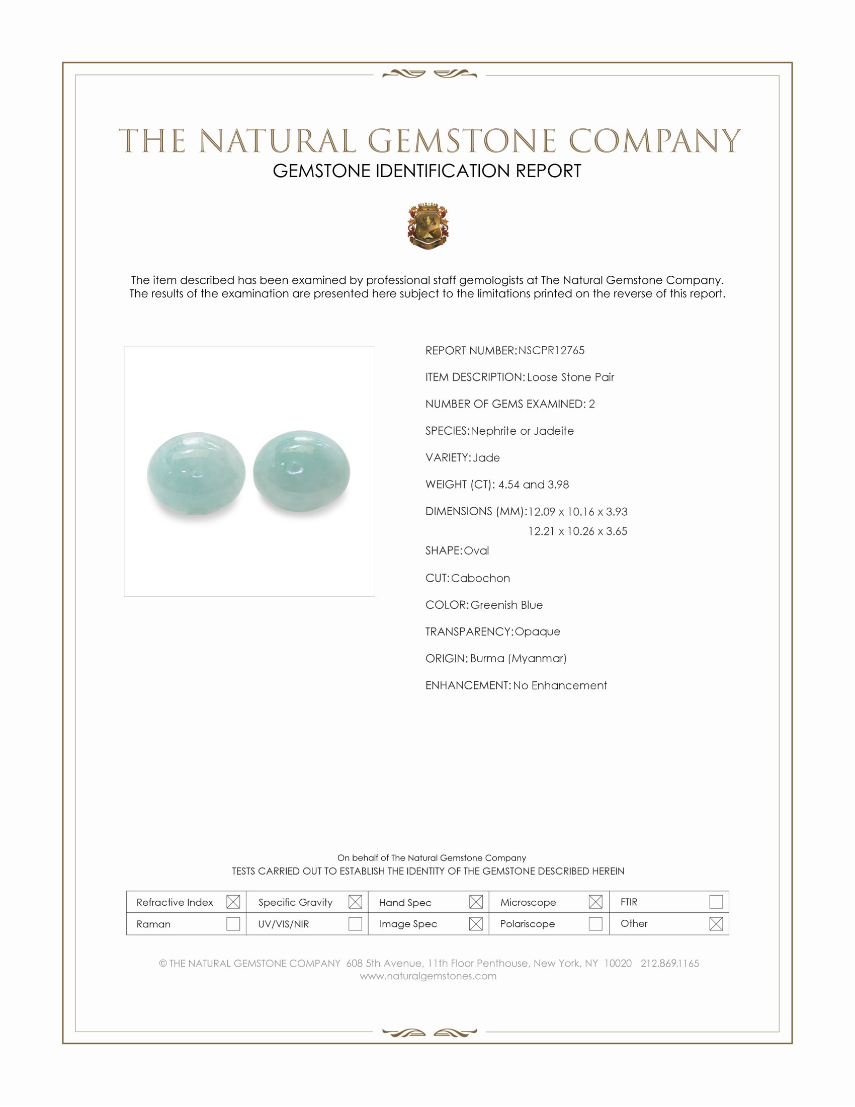 8.52 Ct.Tw. Greenish Blue Cabochon Jade Pair from Burma (Myanmar)