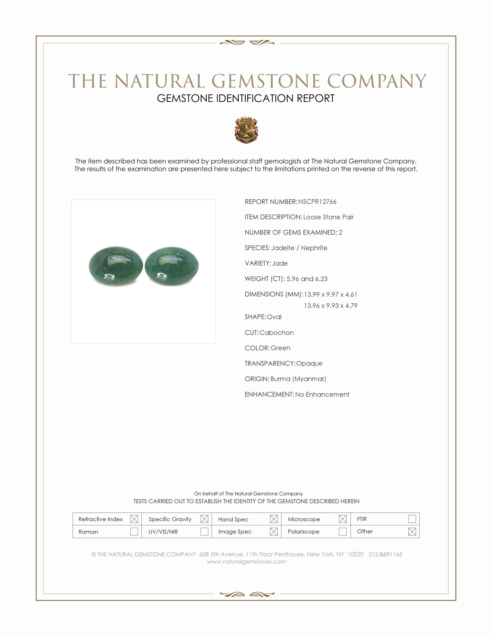 12.19 Ct.Tw. Green Cabochon Jade Pair from Burma (Myanmar)