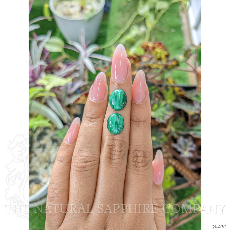 9.71 Ct.Tw. Cabochon Malachite Pair from Russia