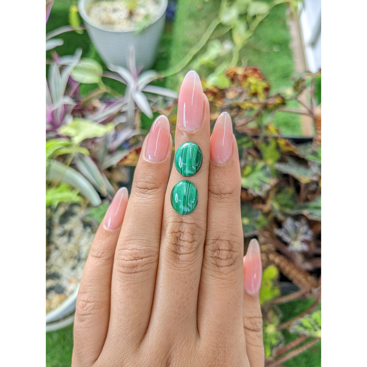 9.71 Ct.Tw. Cabochon Malachite Pair from Russia