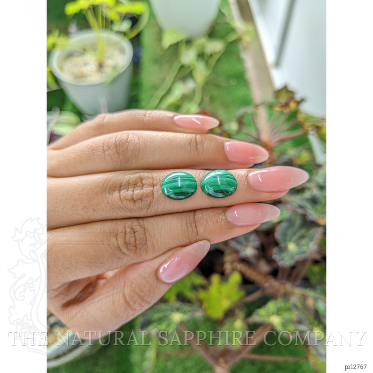 9.71 Ct.Tw. Cabochon Malachite Pair from Russia