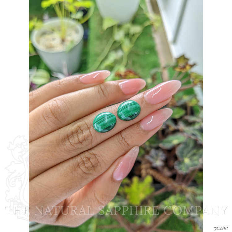 9.71 Ct.Tw. Cabochon Malachite Pair from Russia