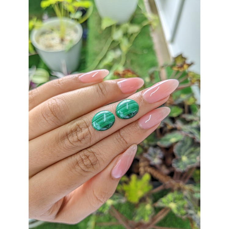 9.71 Ct.Tw. Cabochon Malachite Pair from Russia