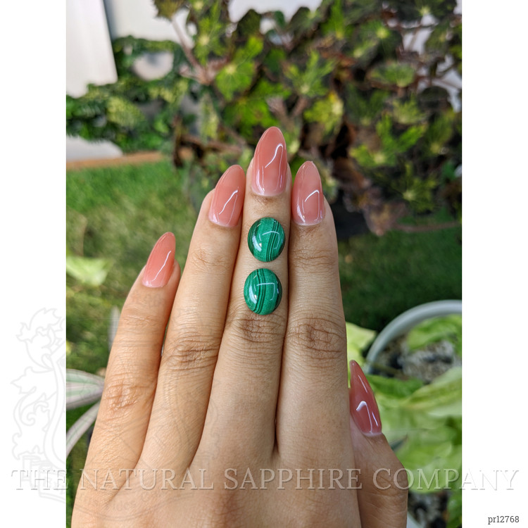 9.65 Ct.Tw. Cabochon Malachite Pair from Russia