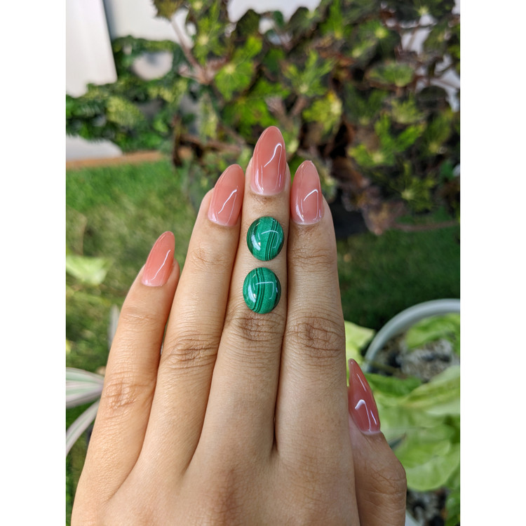 9.65 Ct.Tw. Cabochon Malachite Pair from Russia