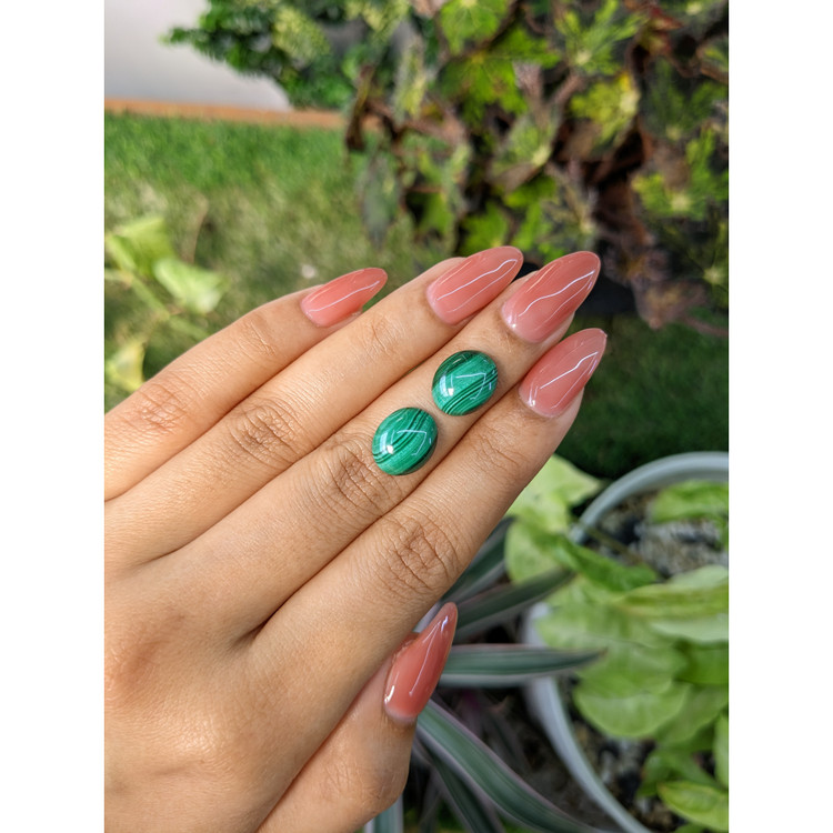 9.65 Ct.Tw. Cabochon Malachite Pair from Russia