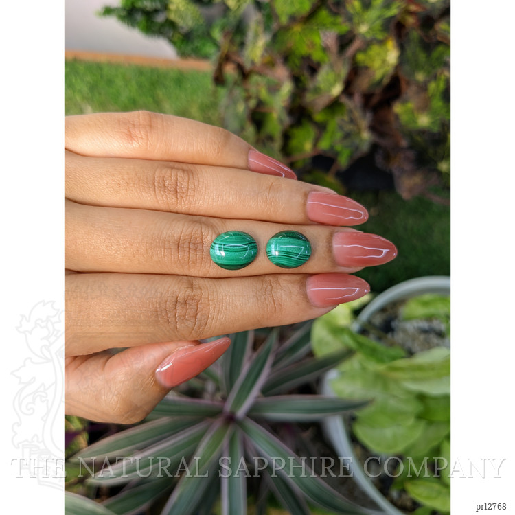 9.65 Ct.Tw. Cabochon Malachite Pair from Russia