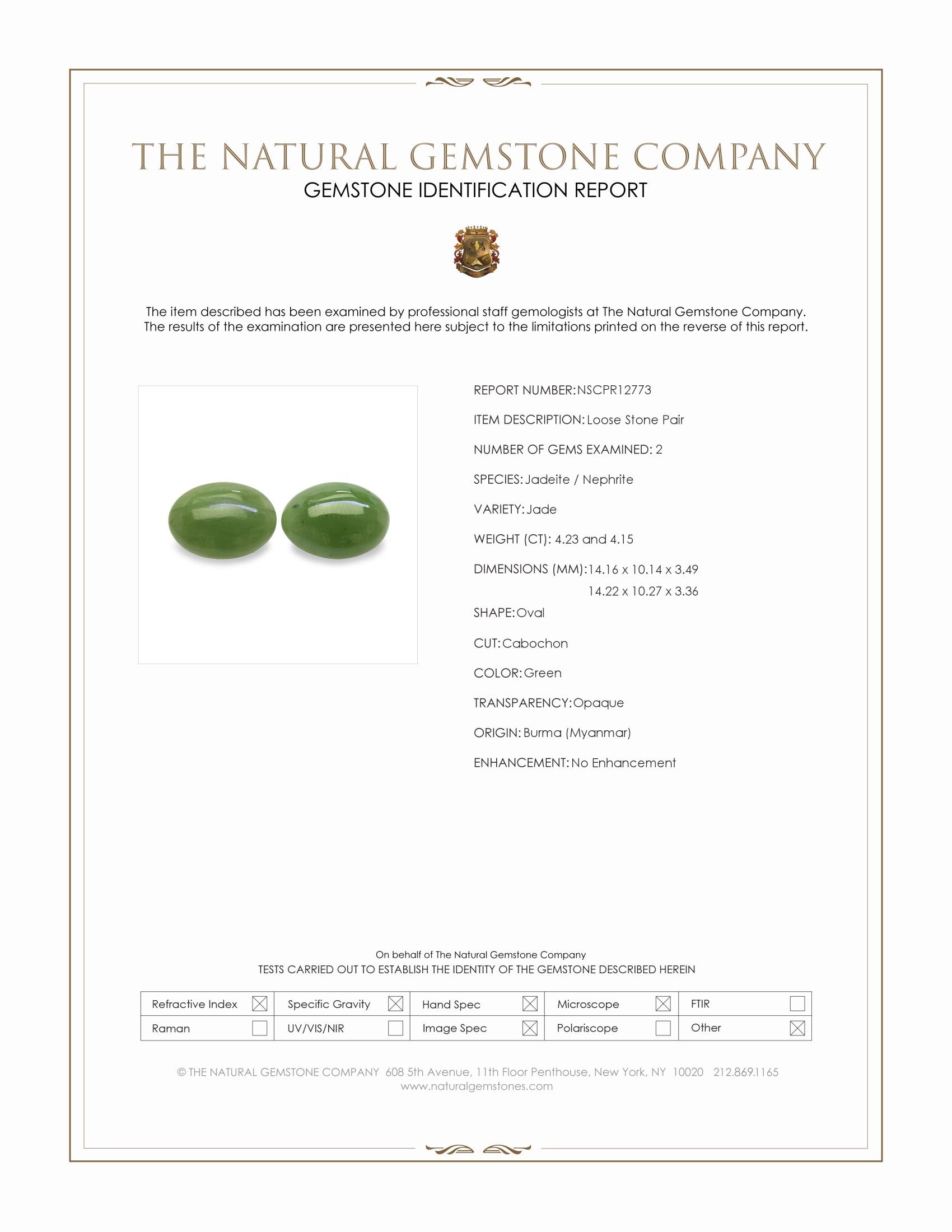 8.38 Ct.Tw. Green Cabochon Jade Pair from Burma (Myanmar)