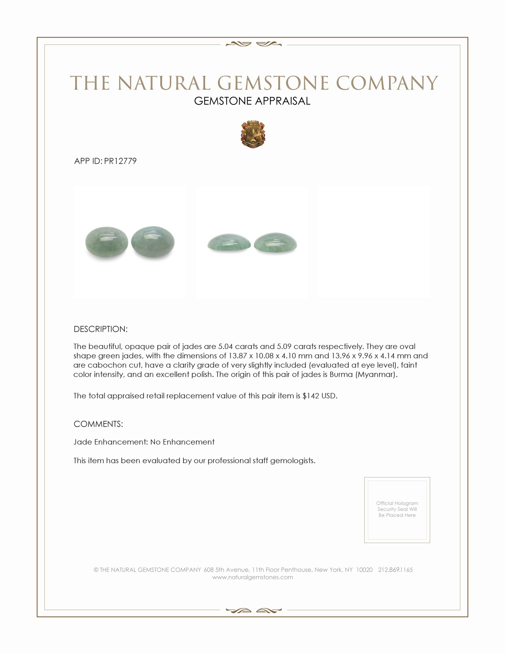 10.13 Ct.Tw. Green Cabochon Jade Pair from Burma (Myanmar)