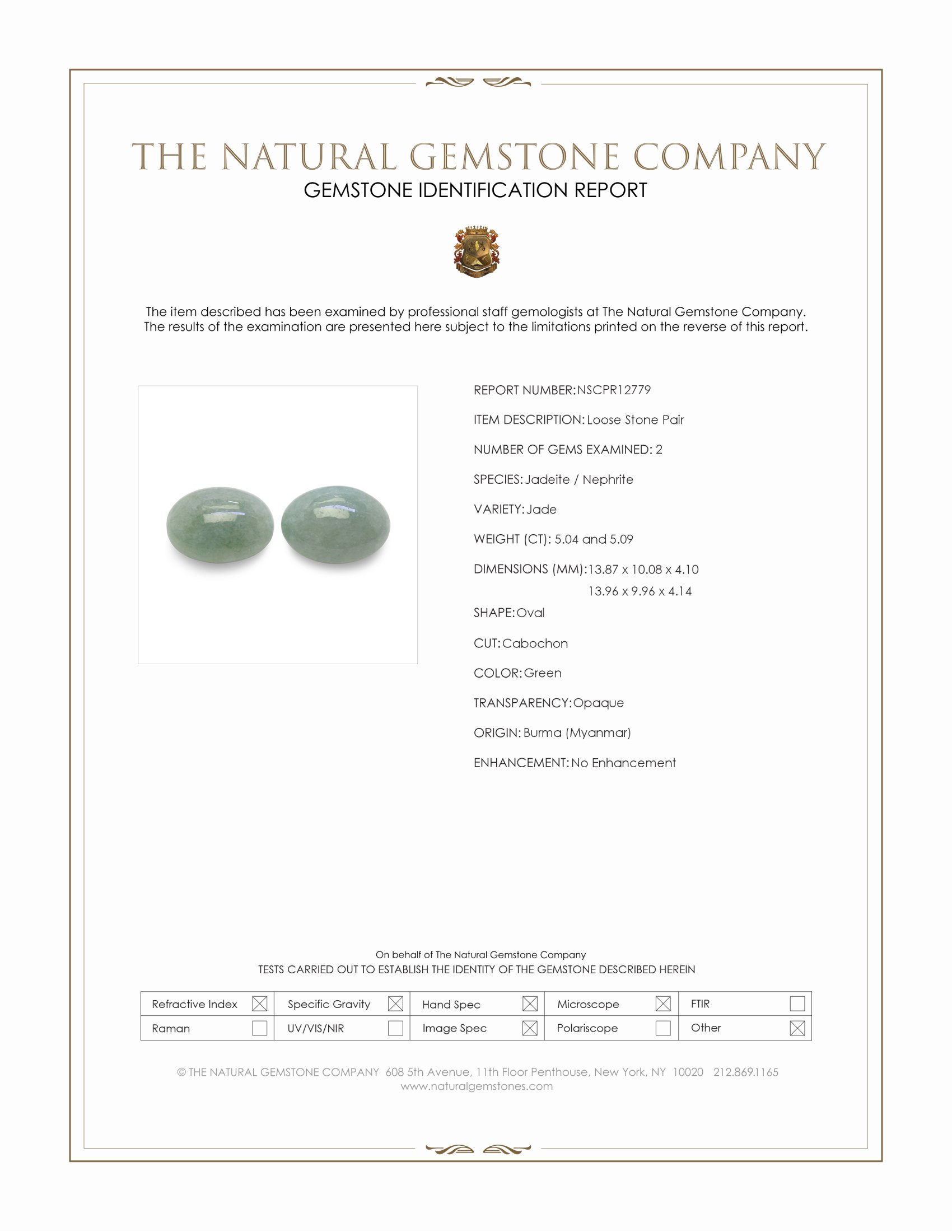 10.13 Ct.Tw. Green Cabochon Jade Pair from Burma (Myanmar)