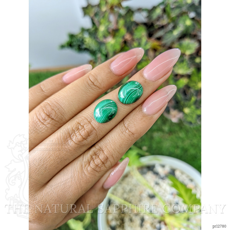 10.41 Ct.Tw. Cabochon Malachite Pair from Russia