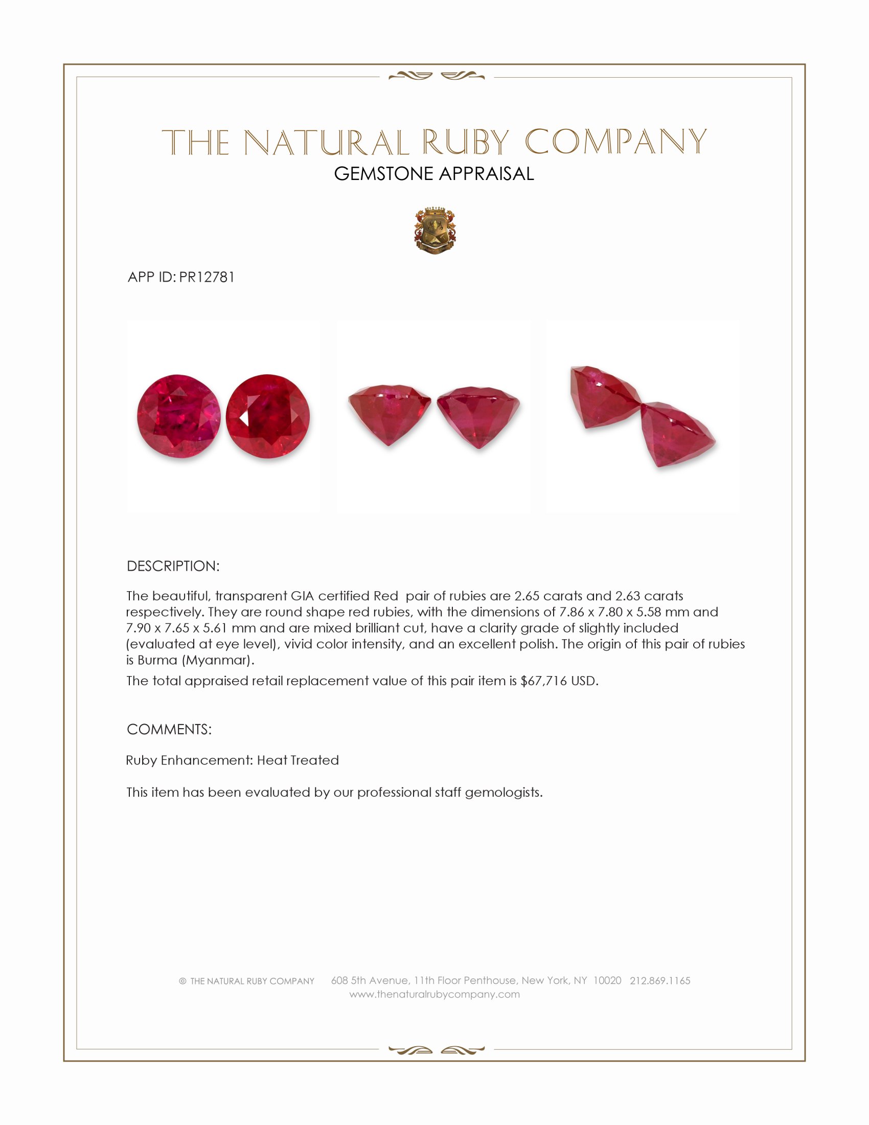 5.28 Ct.Tw. Ruby Pair from Burma (Myanmar)