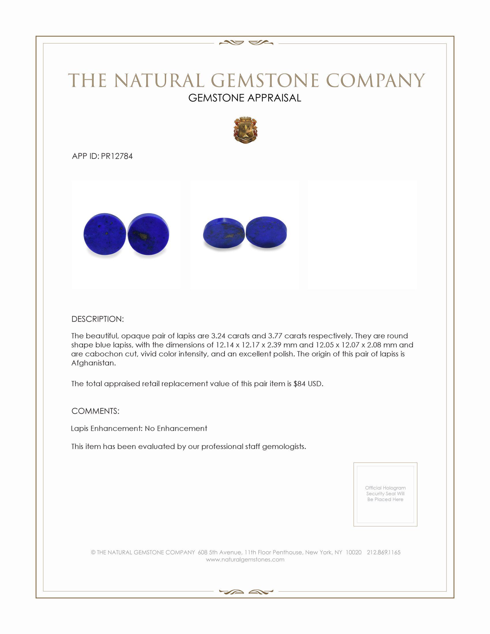 7.01 Ct.Tw. Cabochon Lapis Pair from Afghanistan