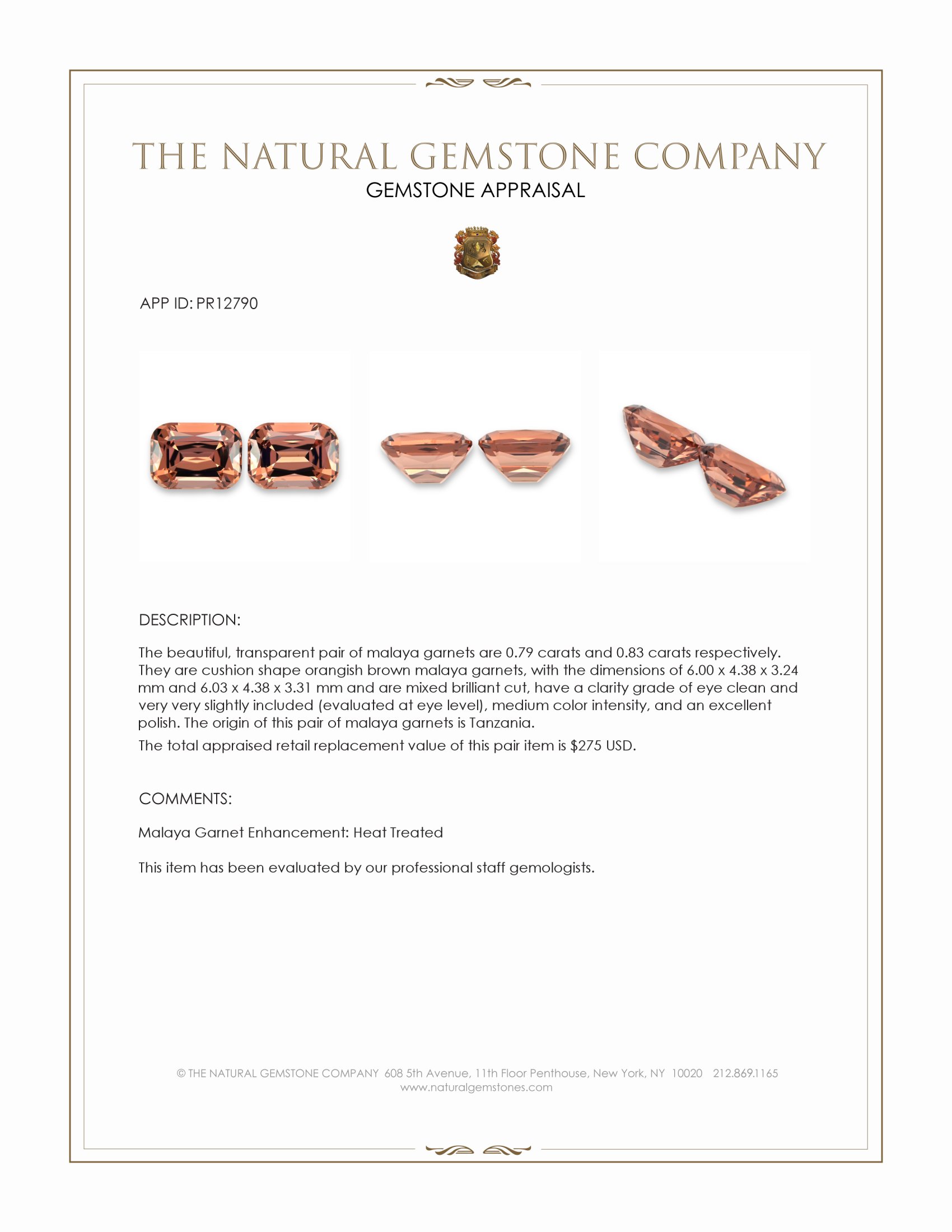 1.62 Ct.Tw. Malaya Garnet Pair from Tanzania