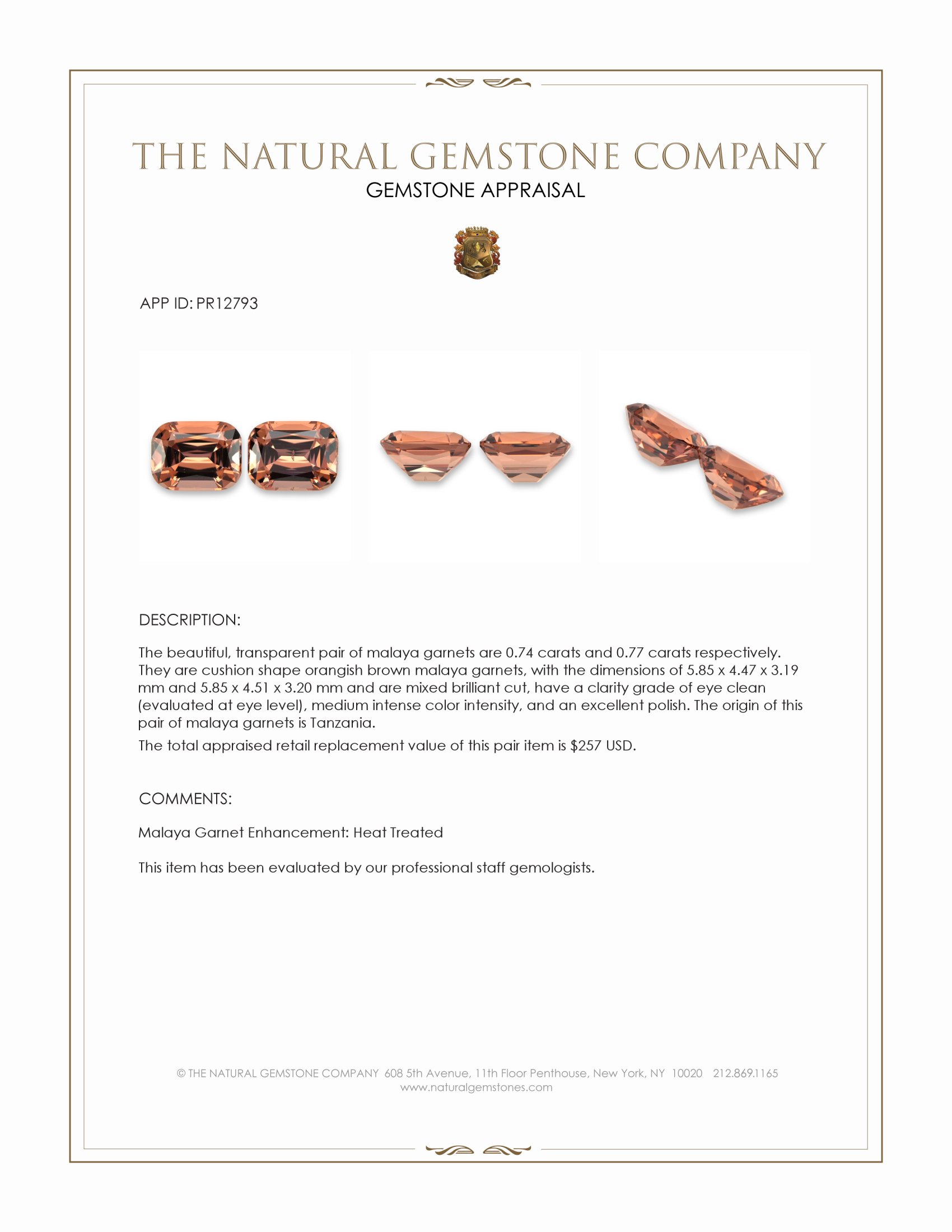 1.51 Ct.Tw. Malaya Garnet Pair from Tanzania