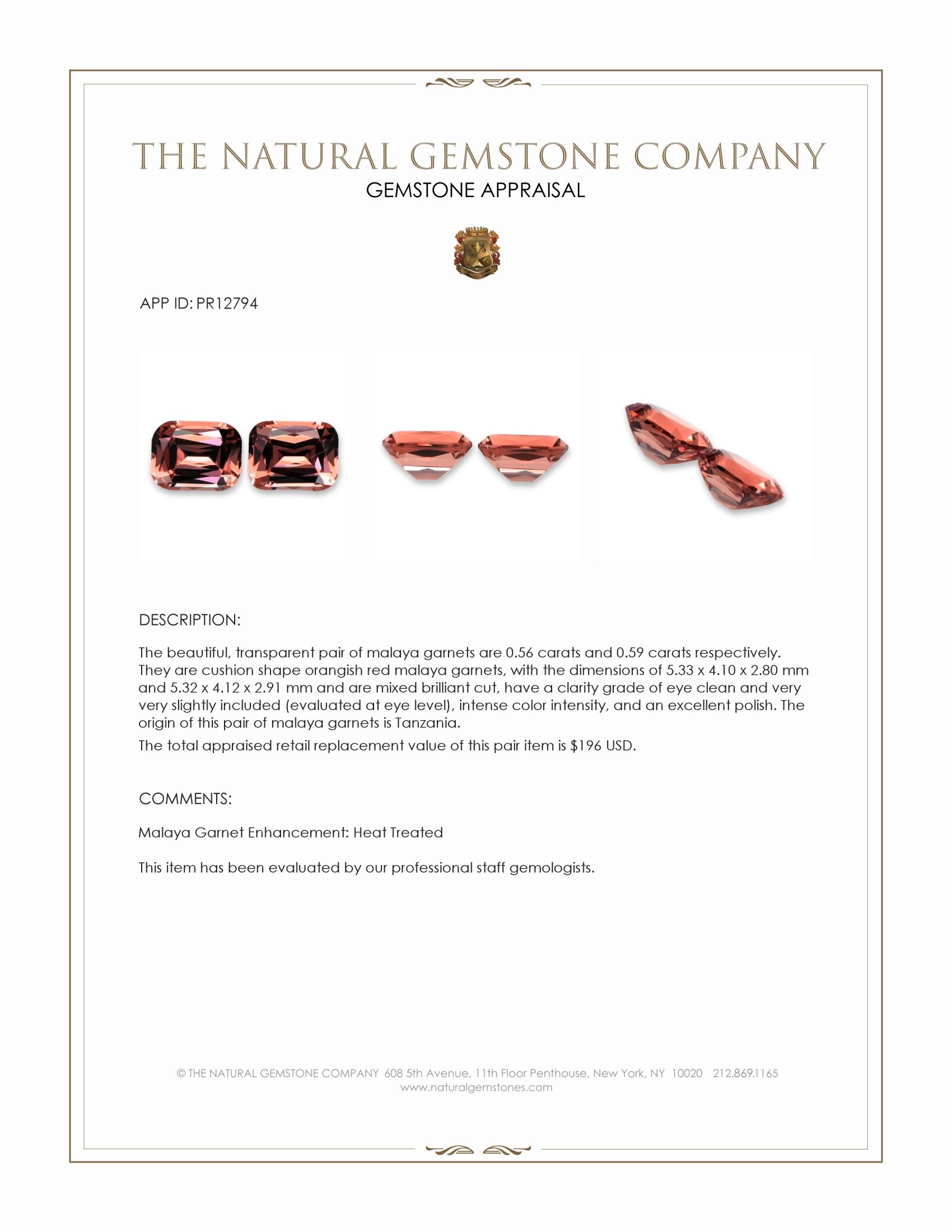 1.15 Ct.Tw. Malaya Garnet Pair from Tanzania